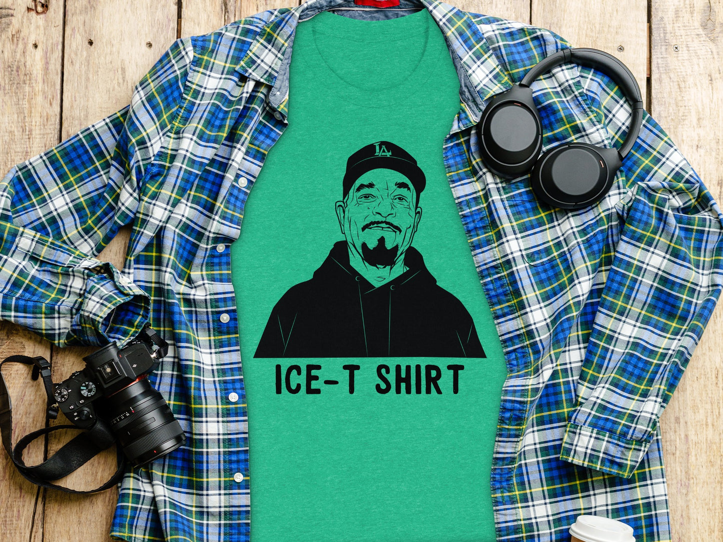 Iconic Ice T Shirt Design on Stylish Green Tee