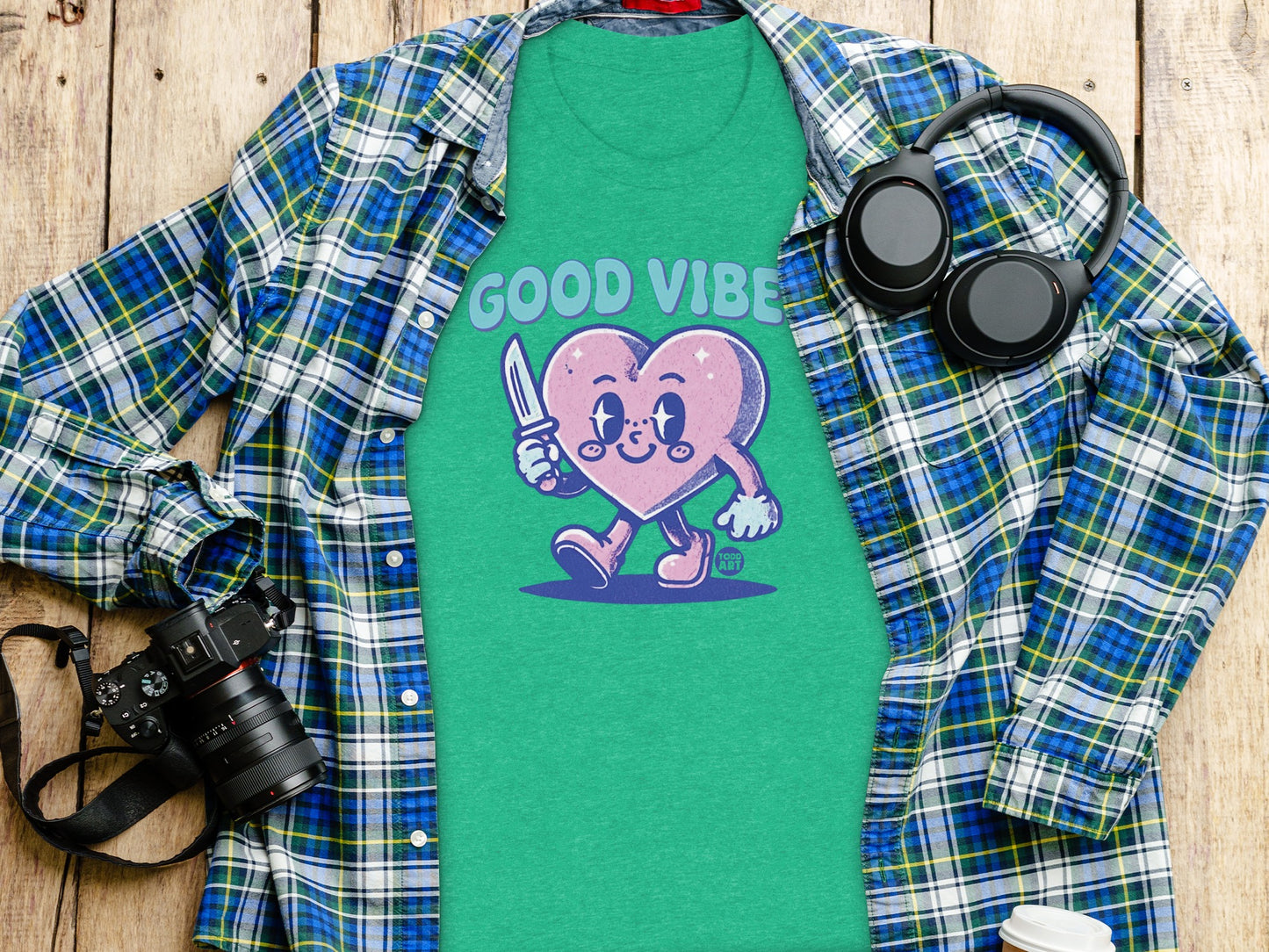 Good Vibes Heart Character with Knife T-shirt
