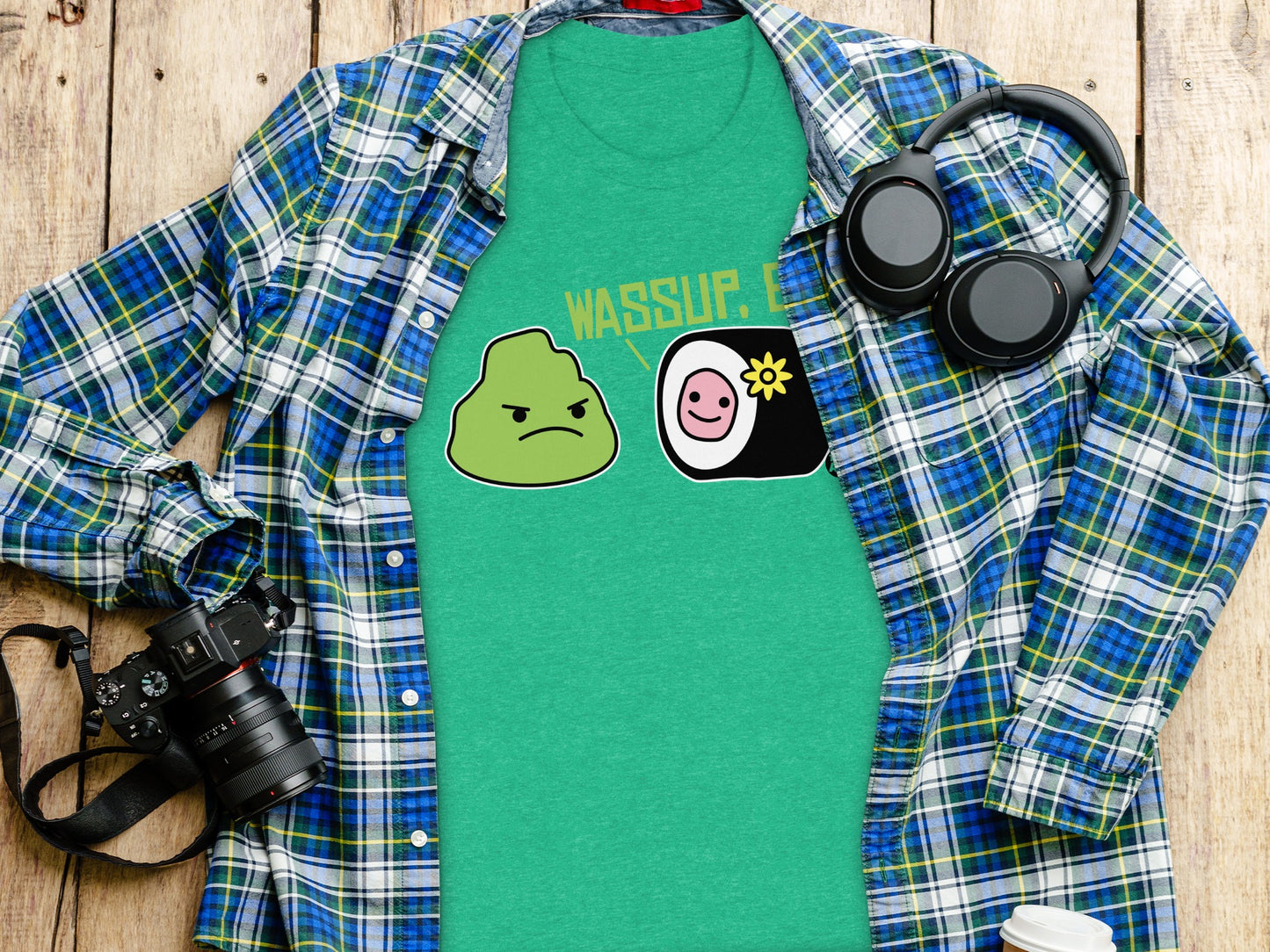 Funny 'Wassup' Green Graphic Tee Shirt Product