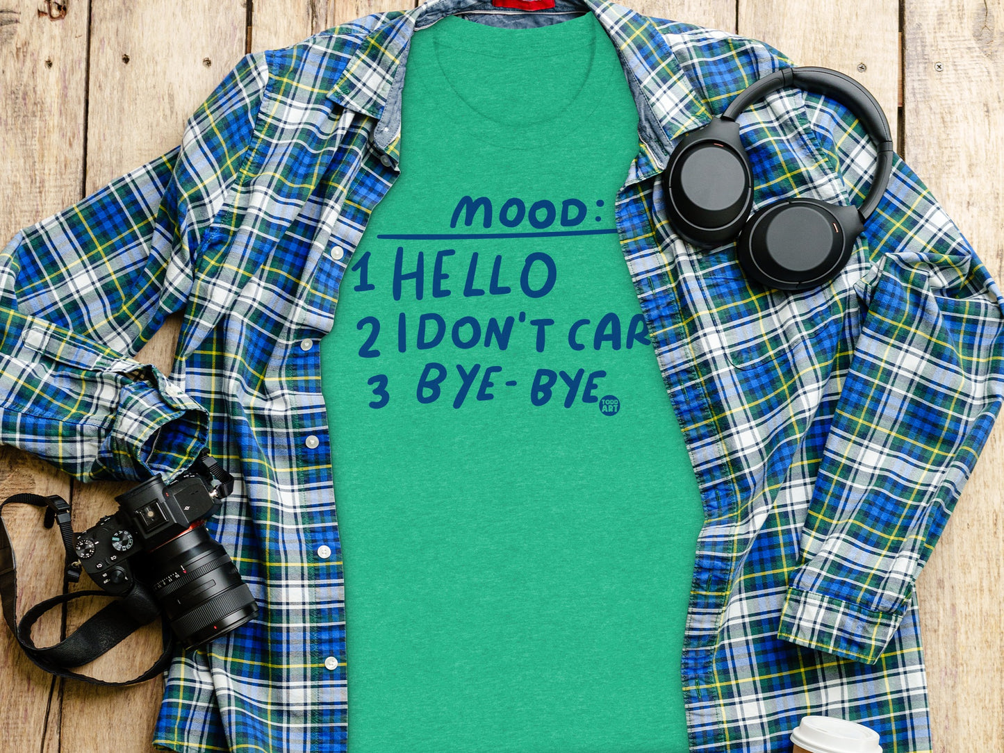 Mood Hello I Don't Care Bye Bye Text Shirt product