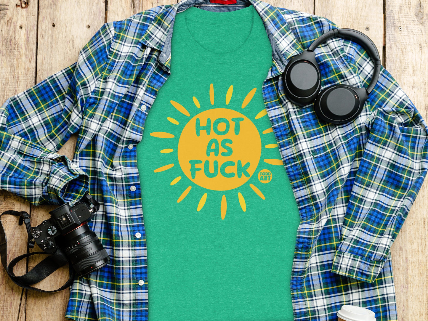 Hot As Fuck Green Sun Graphic T-Shirt