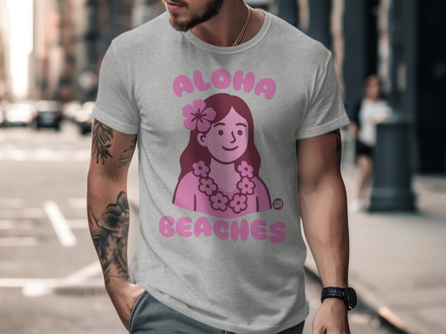 Aloha Beaches Graphic Tee with Cartoon Character