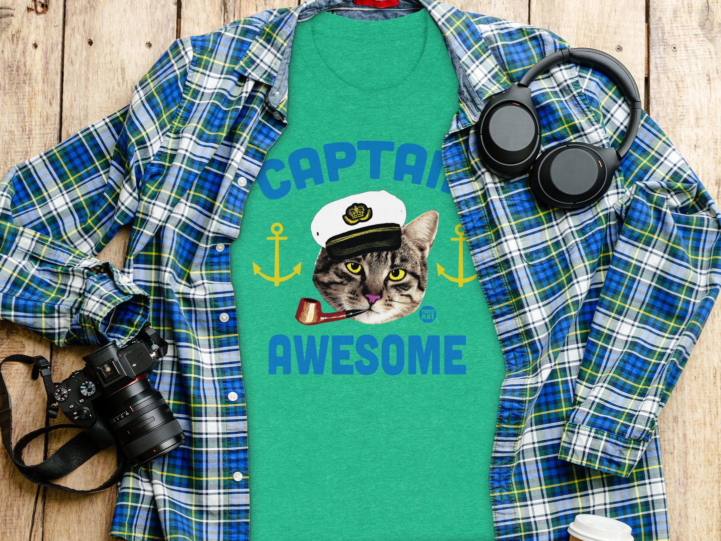 Captain Awesome Cat Graphic Tee Shirt Product