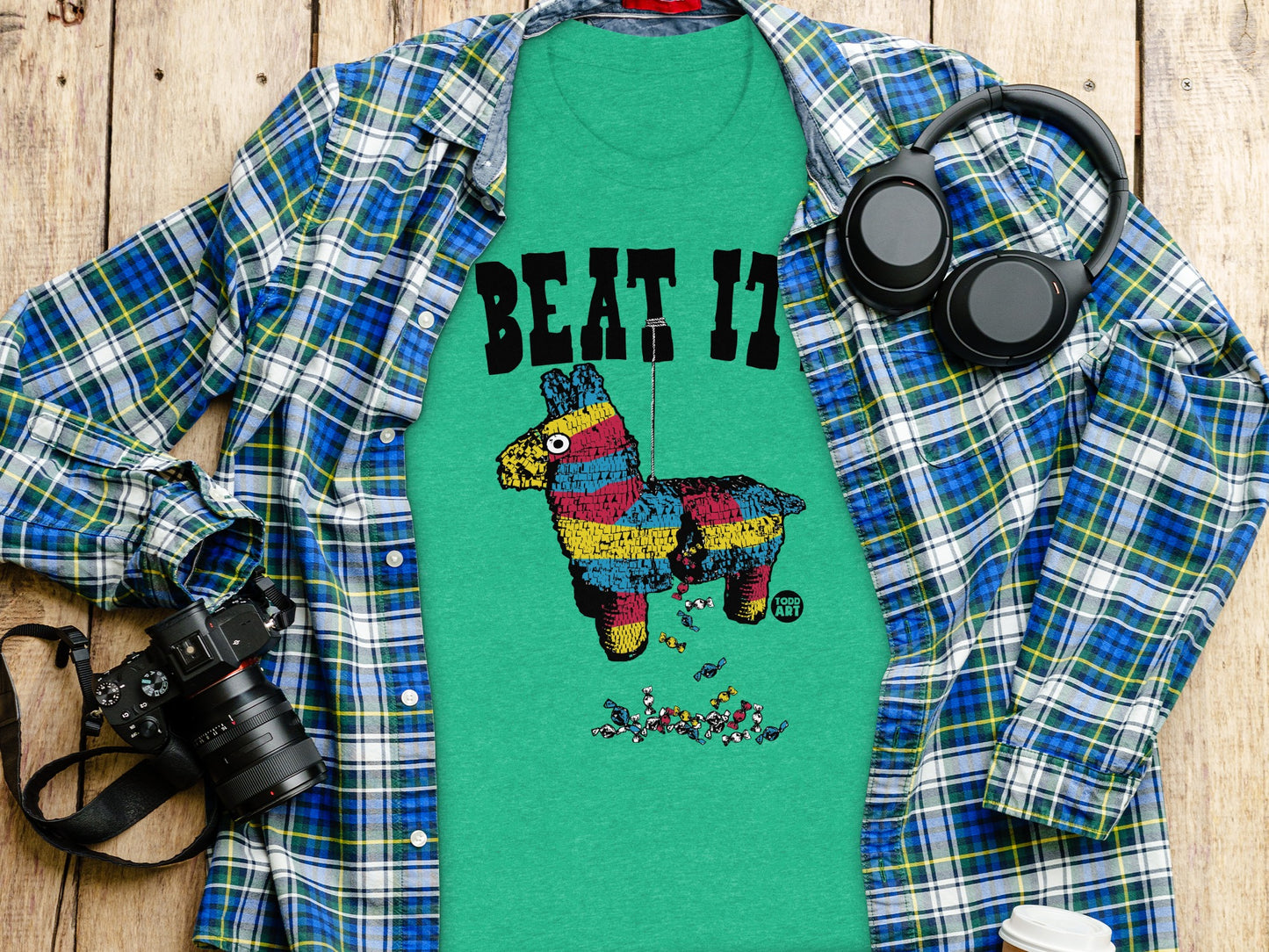 Beat It Pinata Graphic on Green Shirt product