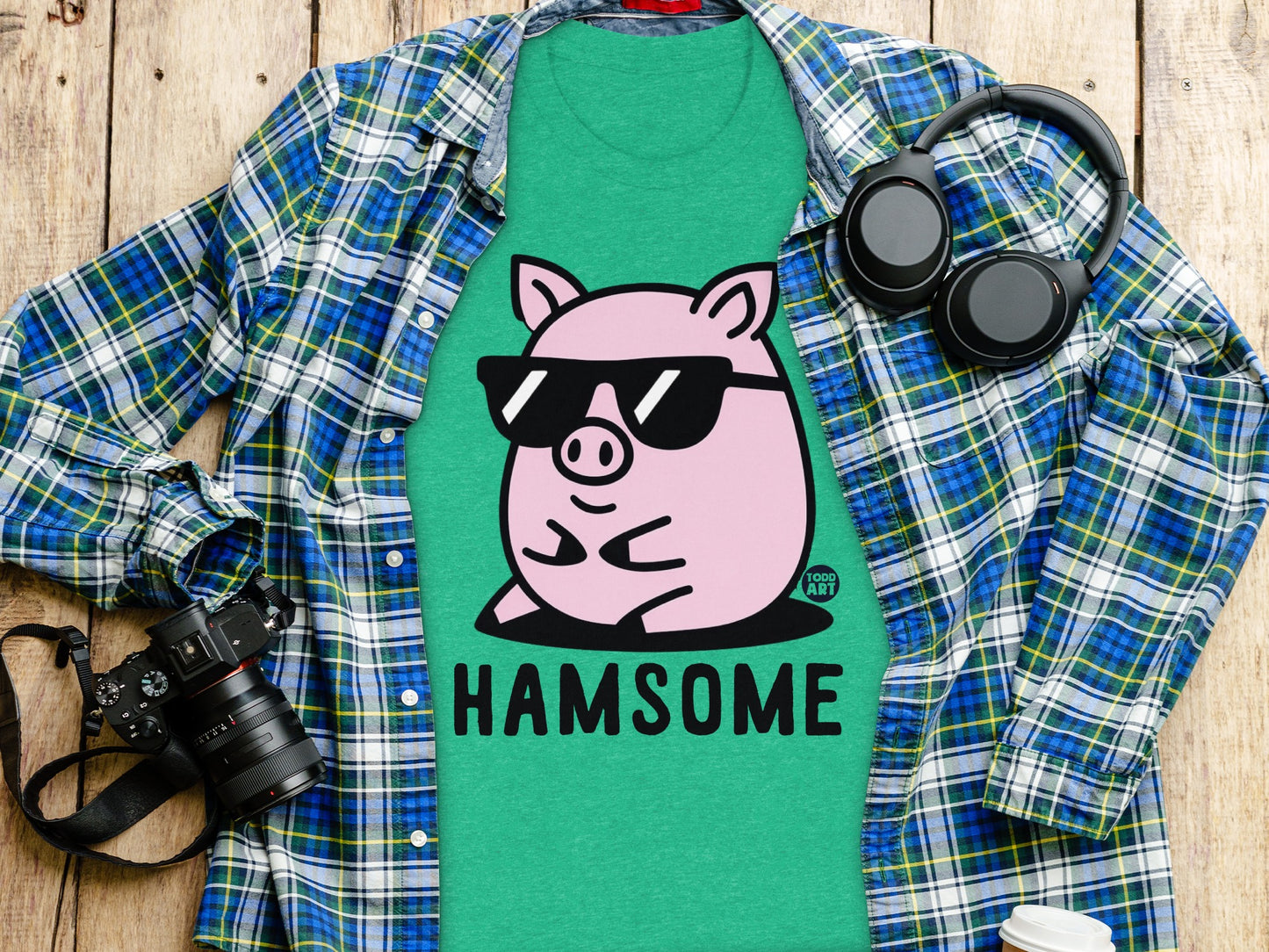 Hamsome Pig Wearing Sunglasses Graphic T-shirt