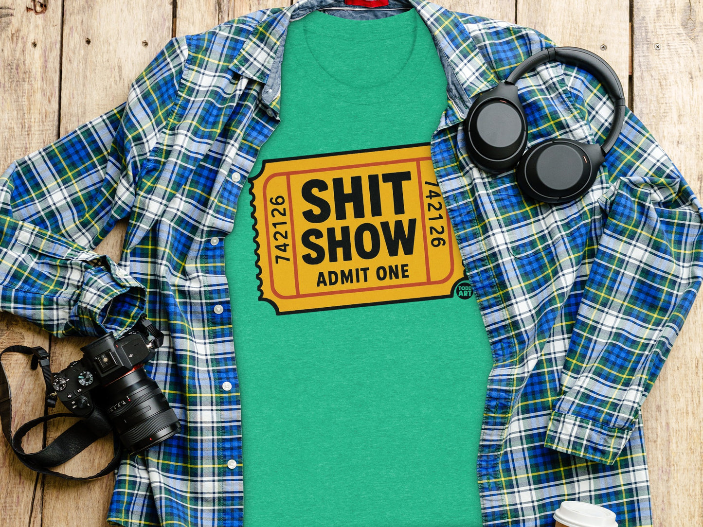 Admit One Ticket Shit Show Green Graphic Tee