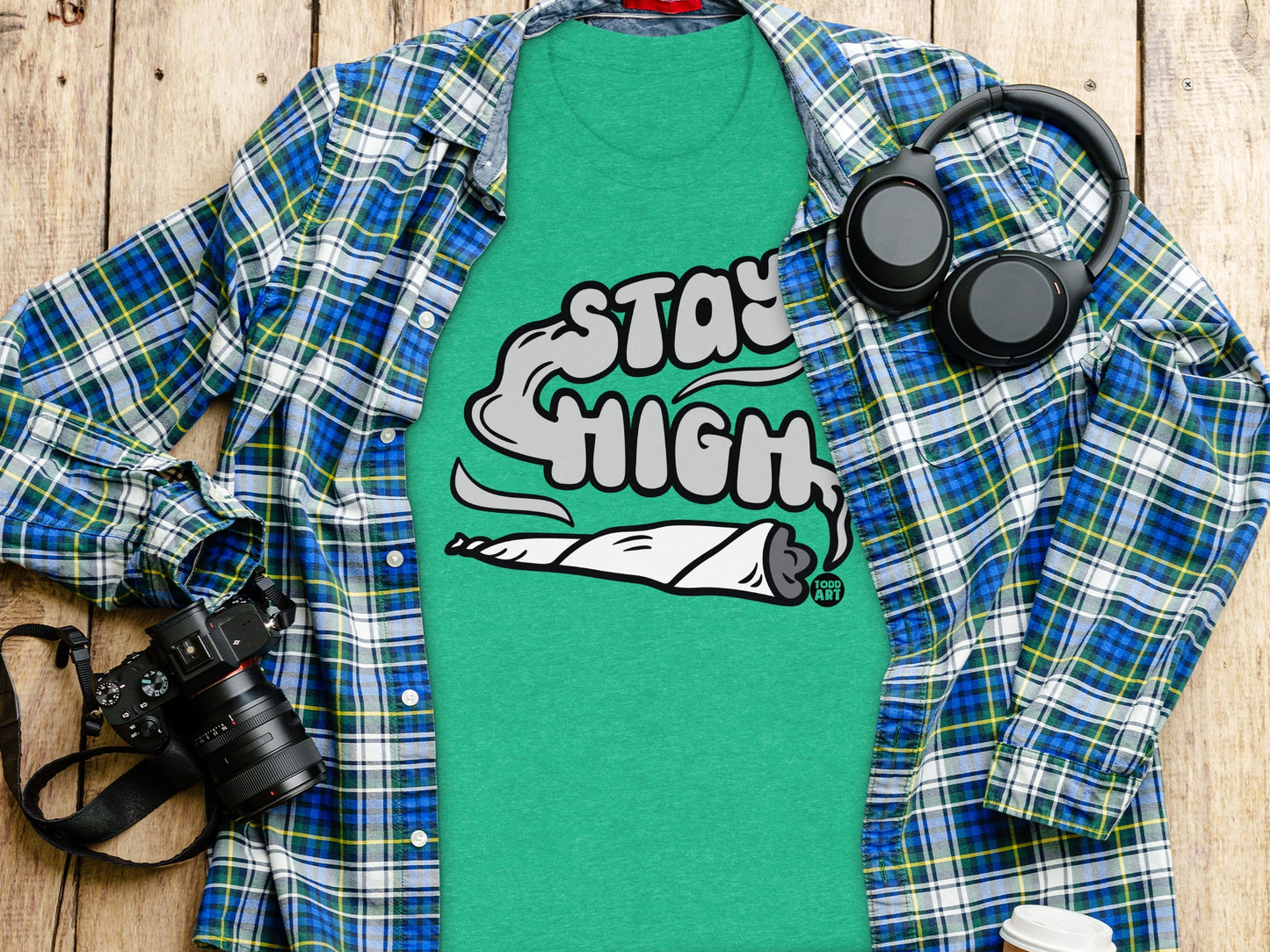 Stay High Graphic Print Design on Green T-Shirt product