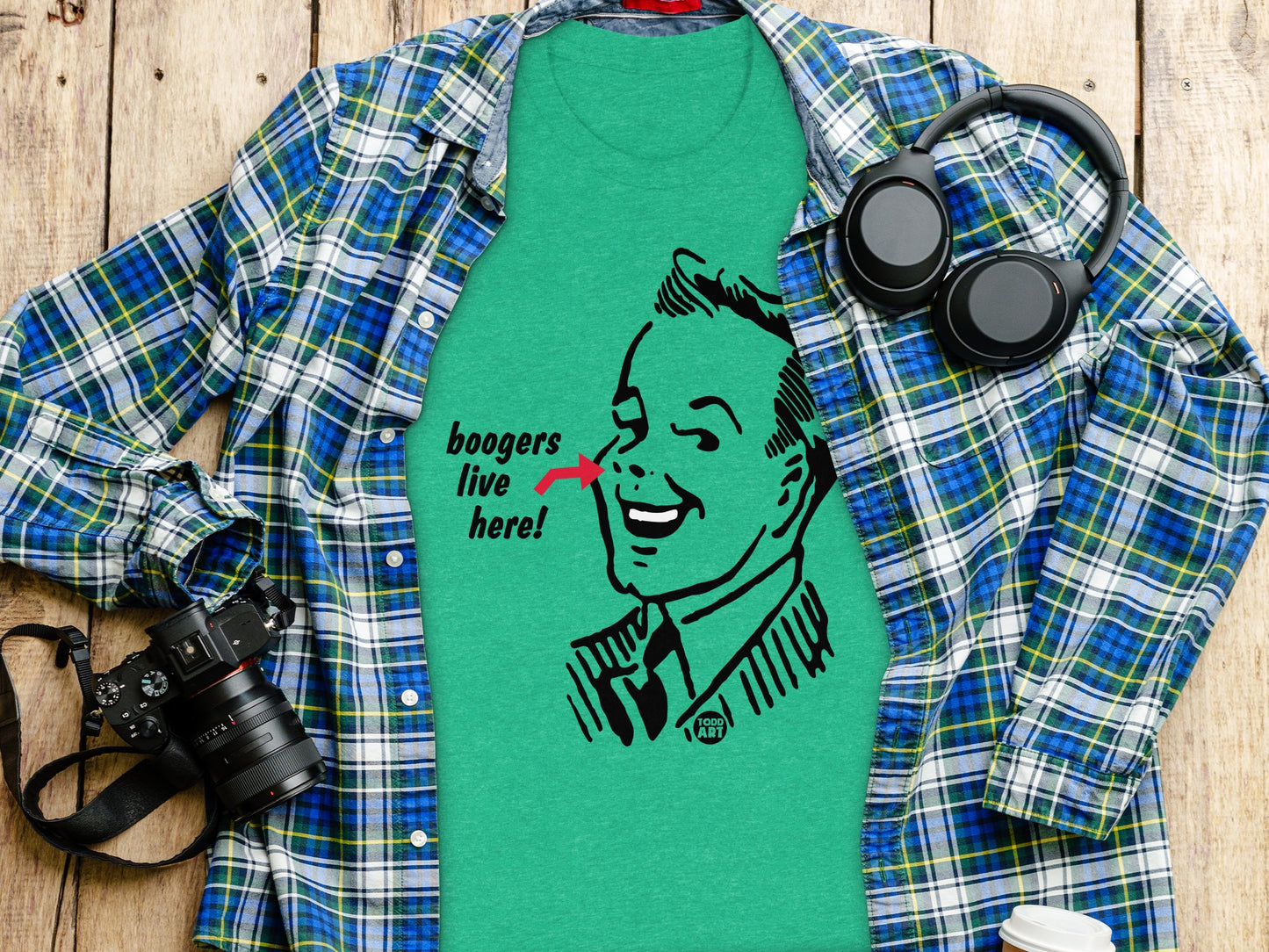 Funny Boogers Live Here Green Graphic T-Shirt