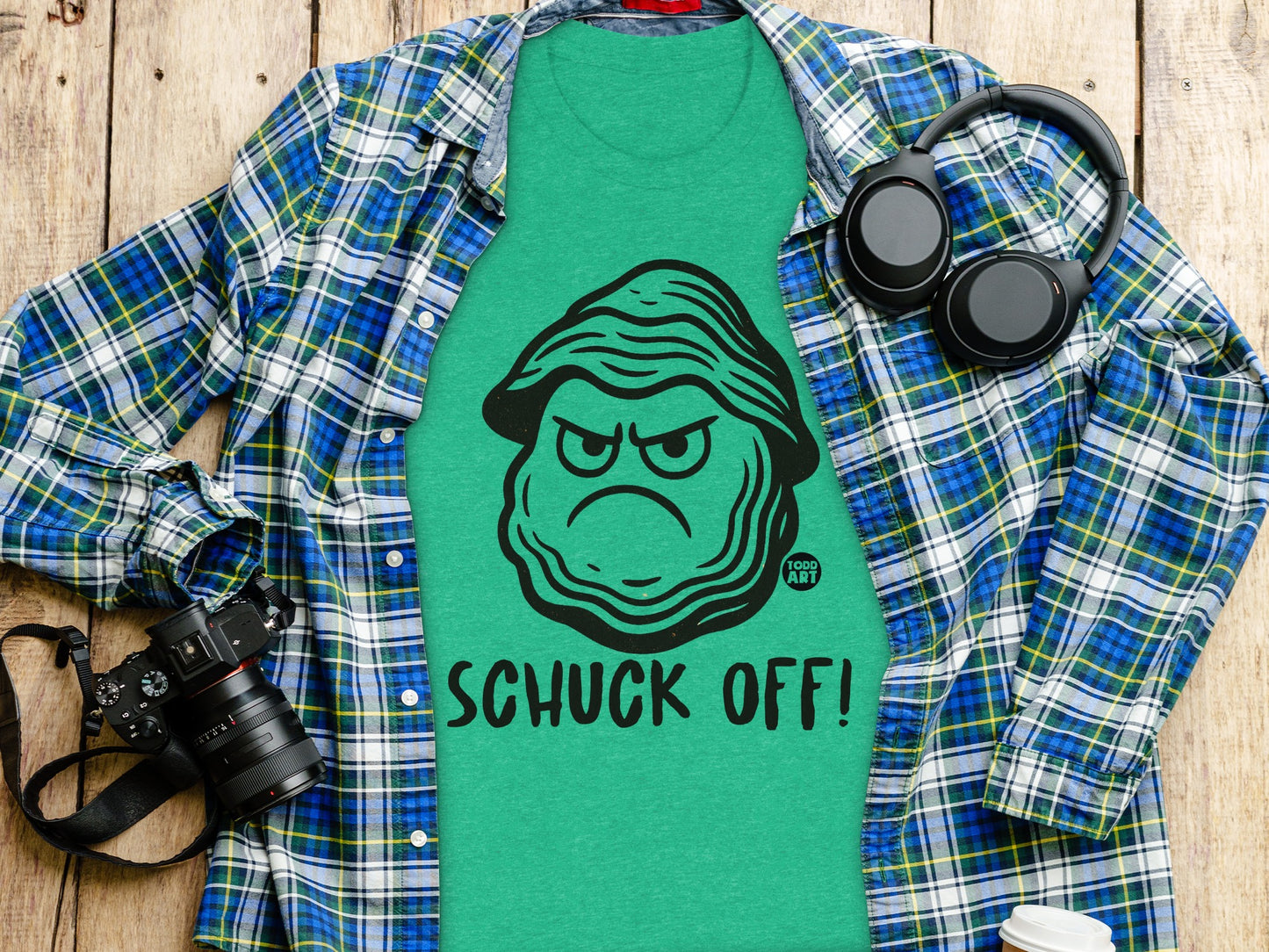 Schuck Off Oyster Graphic Teal Green Shirt product
