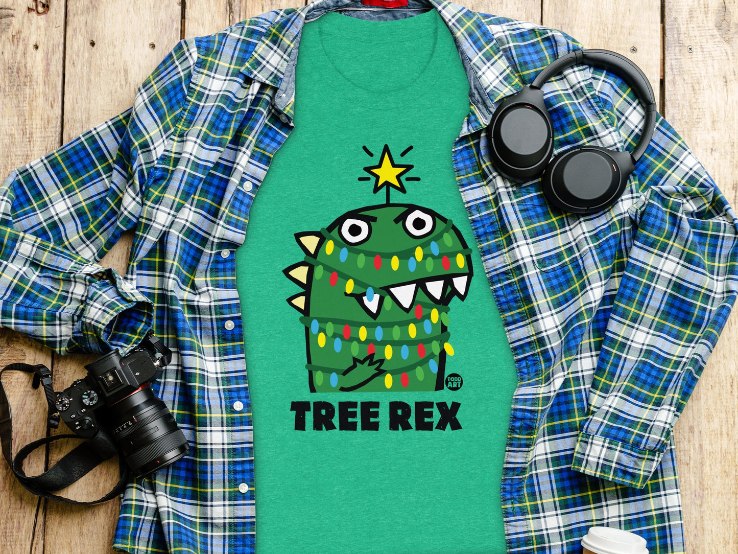 Festive Tree Rex Dinosaur Graphic Tee Shirt product