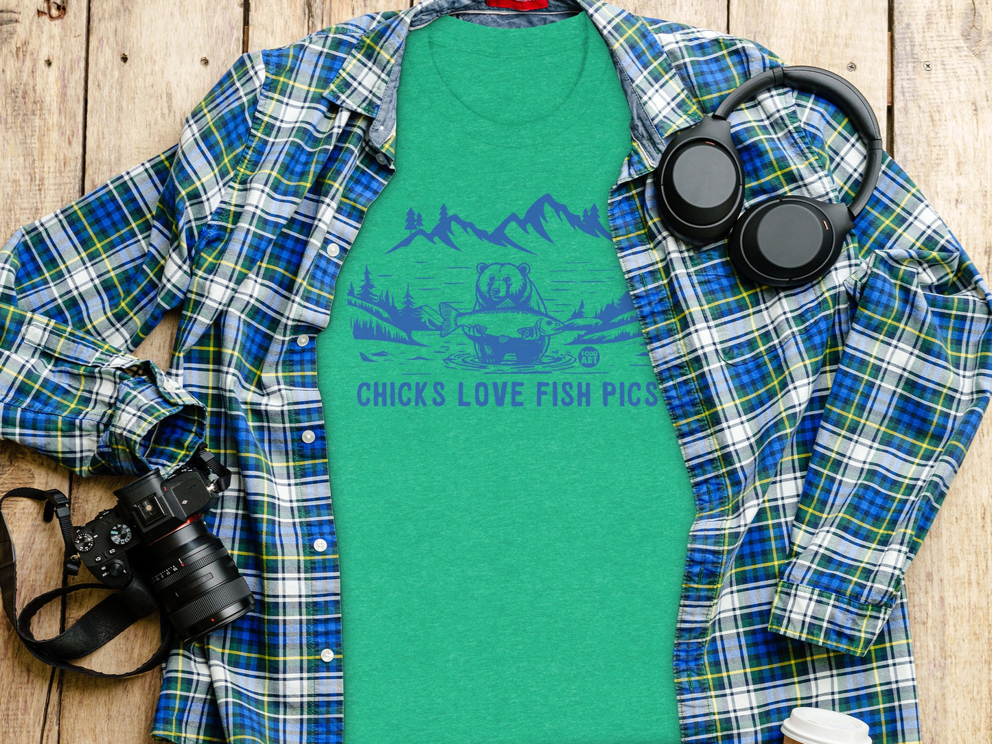Chicks Love Fish Pics Graphic Teal Green Shirt product