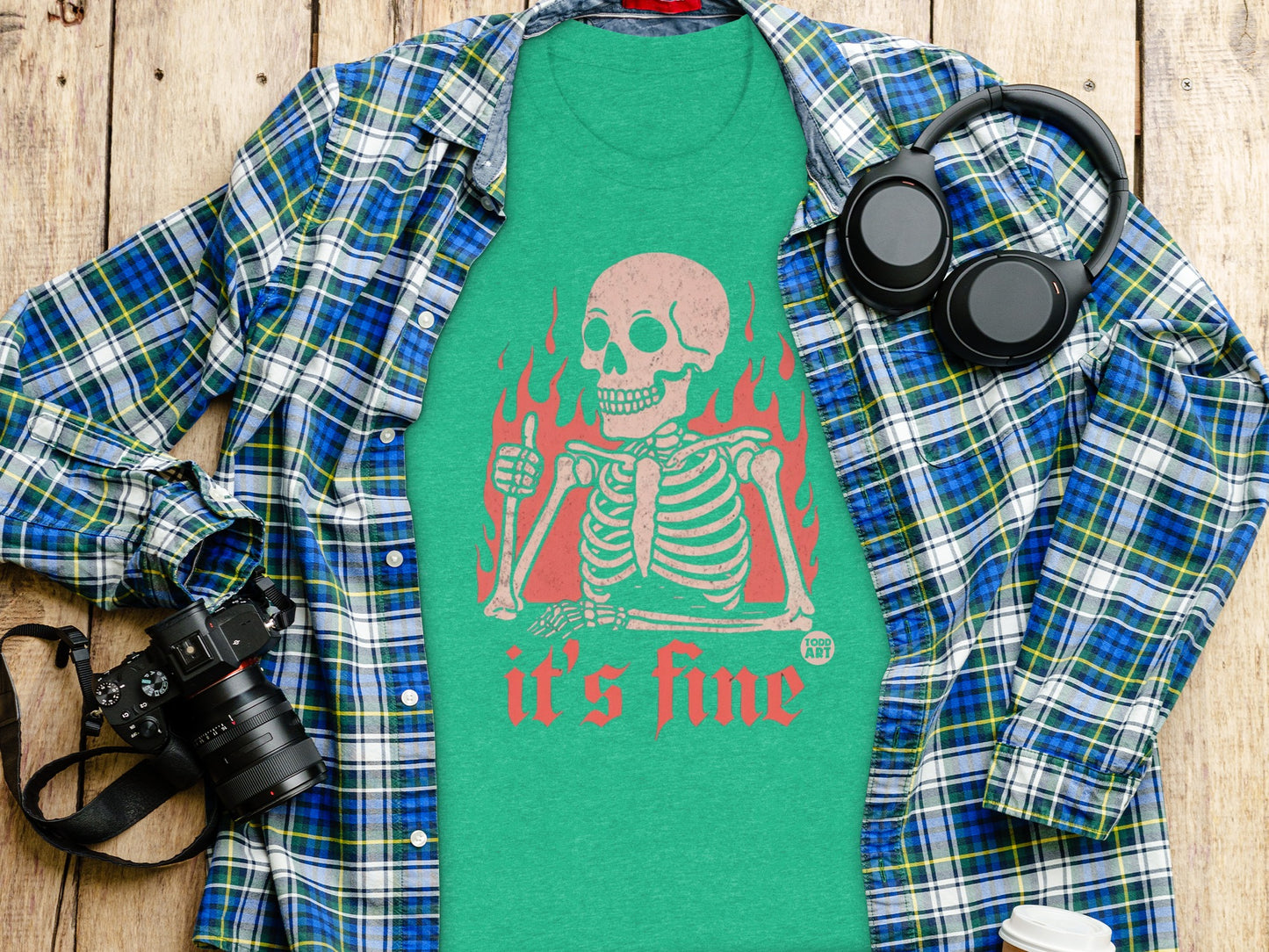 It's Fine Flaming Skull Graphic T-Shirt
