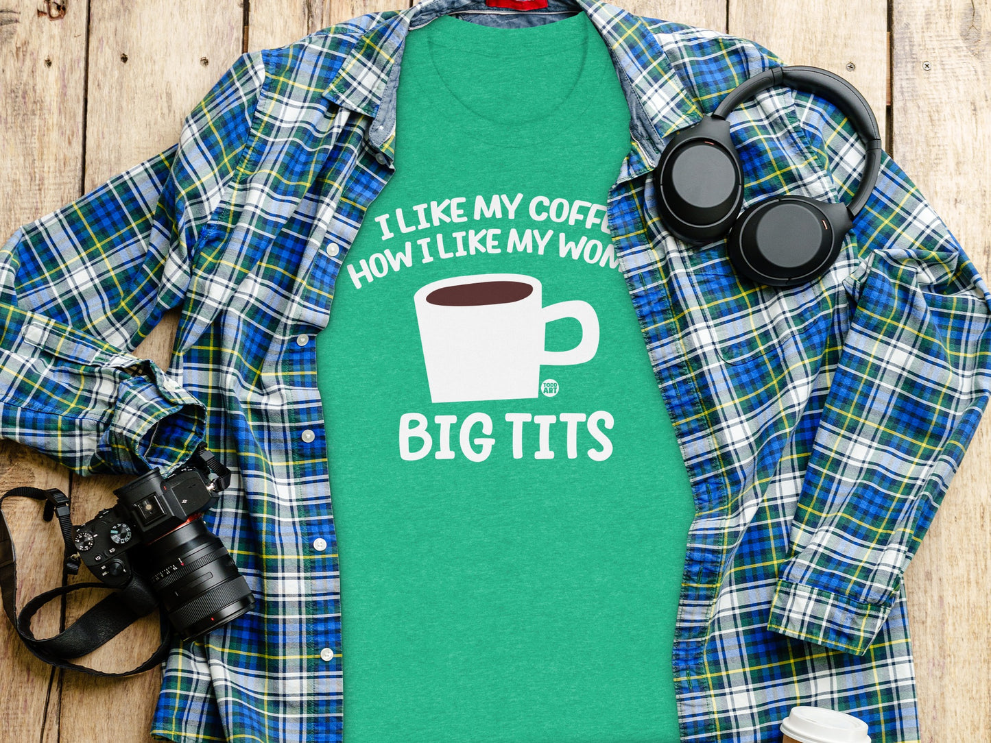 Fun Coffee Humor Big Tits Graphic Tee Shirt Product