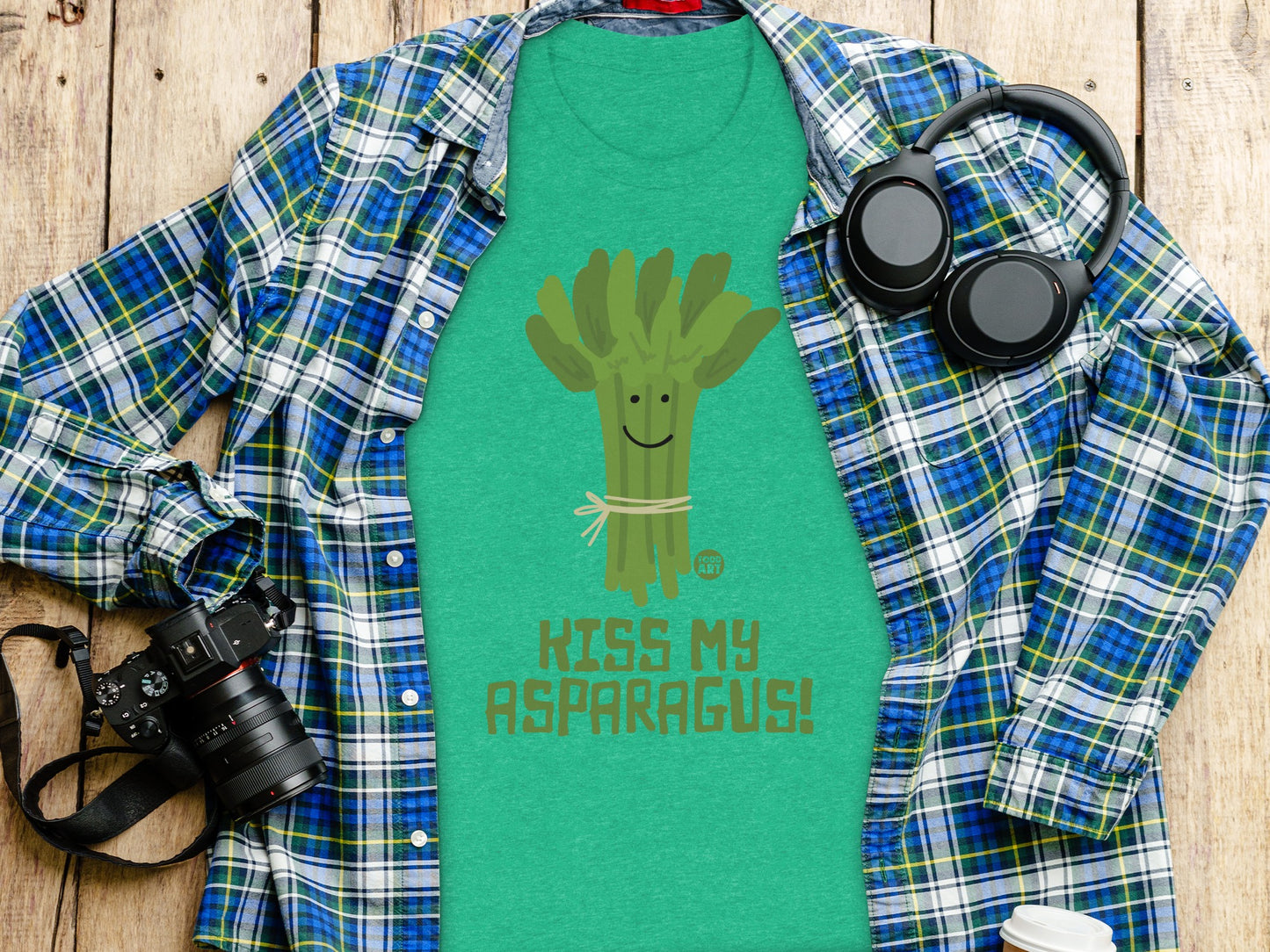 Cute Cartoon Asparagus wearing a smile T-shirt