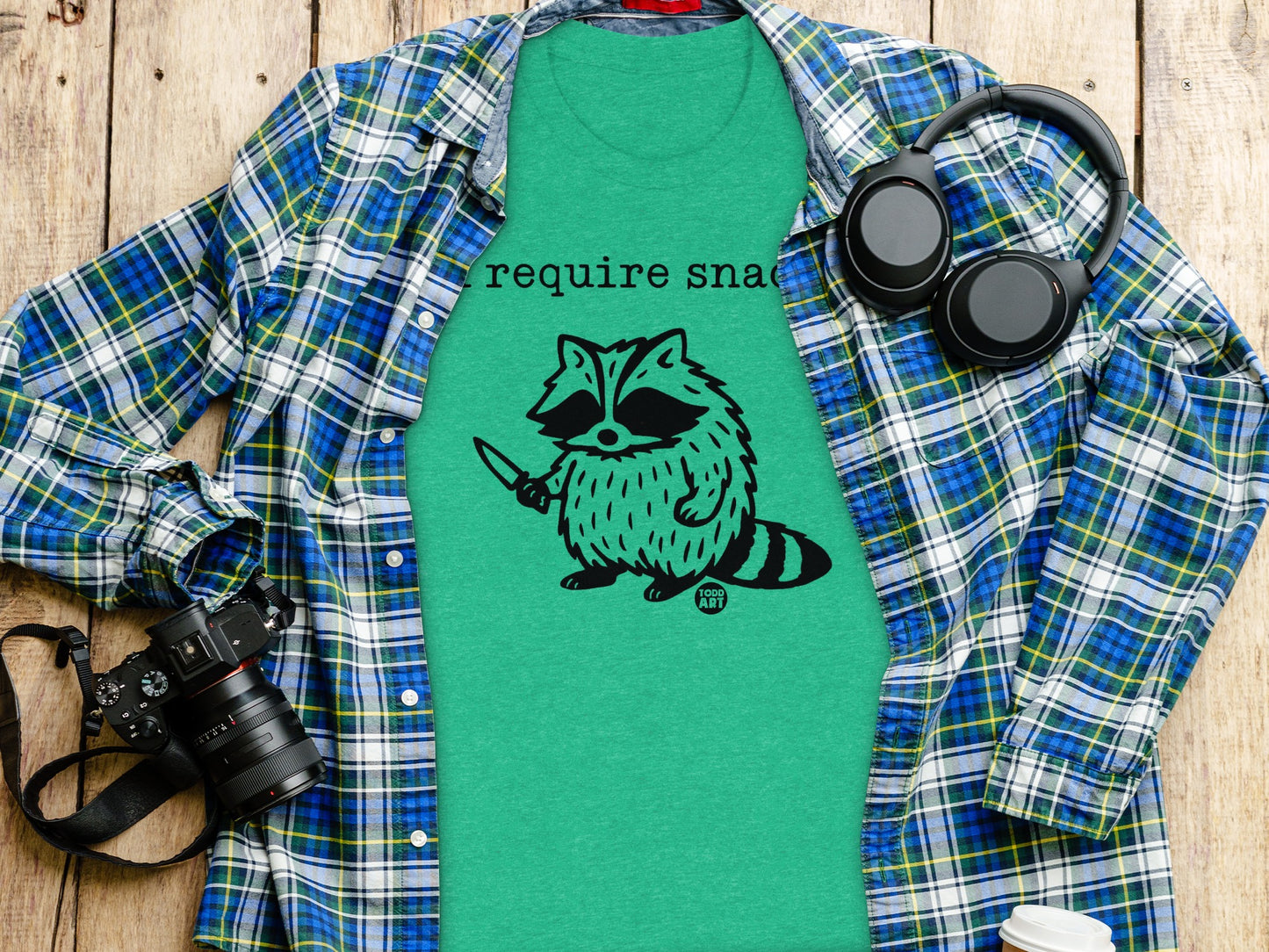Raccoon Require Snacks Graphic Tee Shirt Fashion
