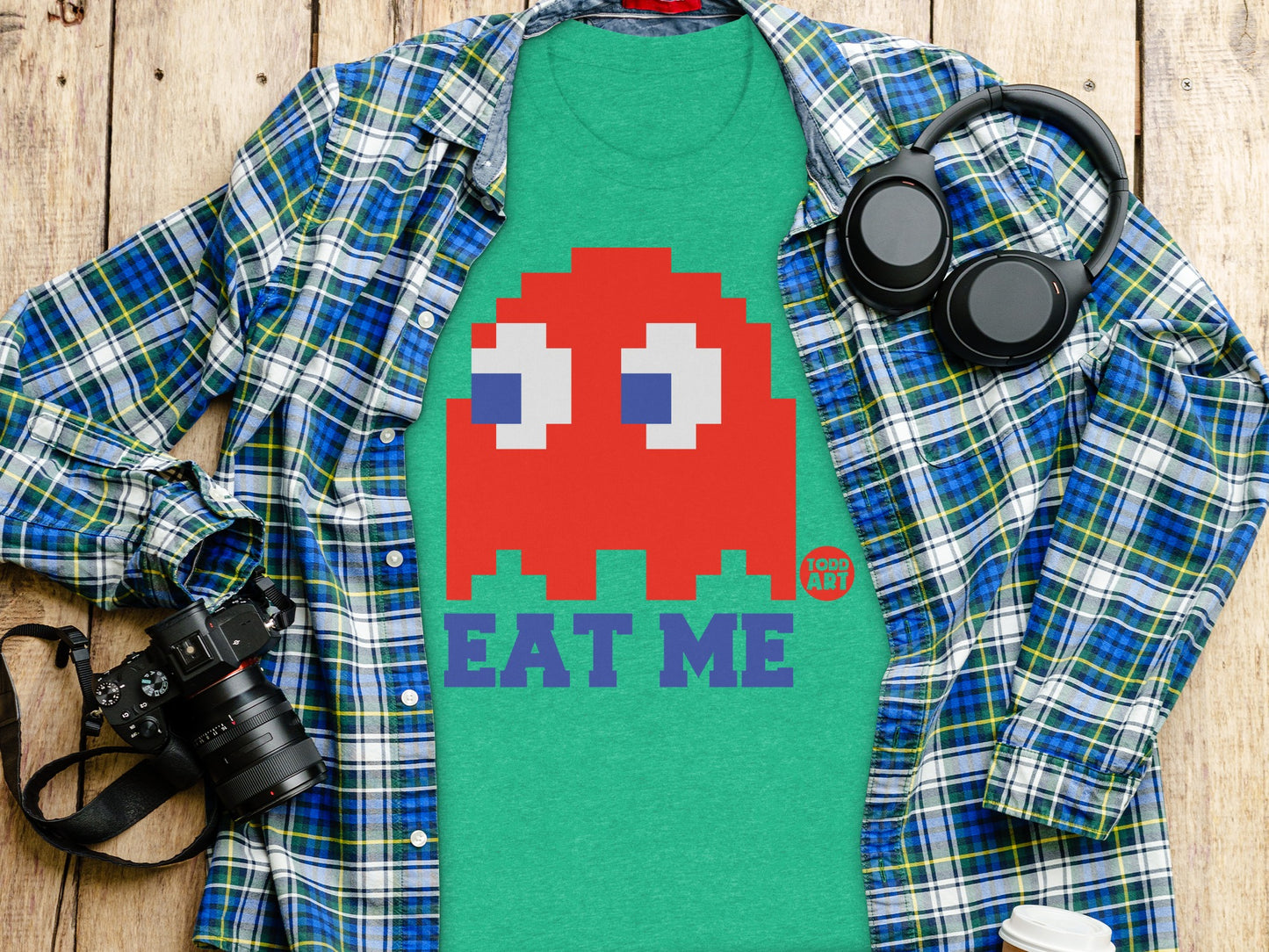 Retro Pixel Ghost Eat Me Graphic Print Shirt