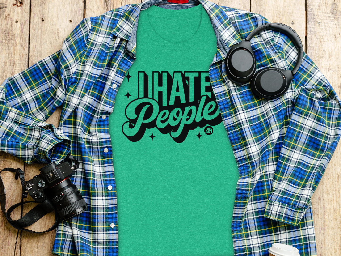 I Hate People Graphic Tee With Blue Plaid Shirt product type