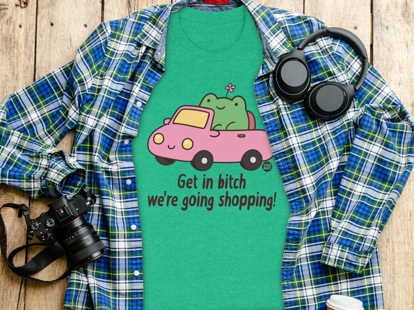 Cute Frog and Pink Car Shopping Graphic T-Shirt product