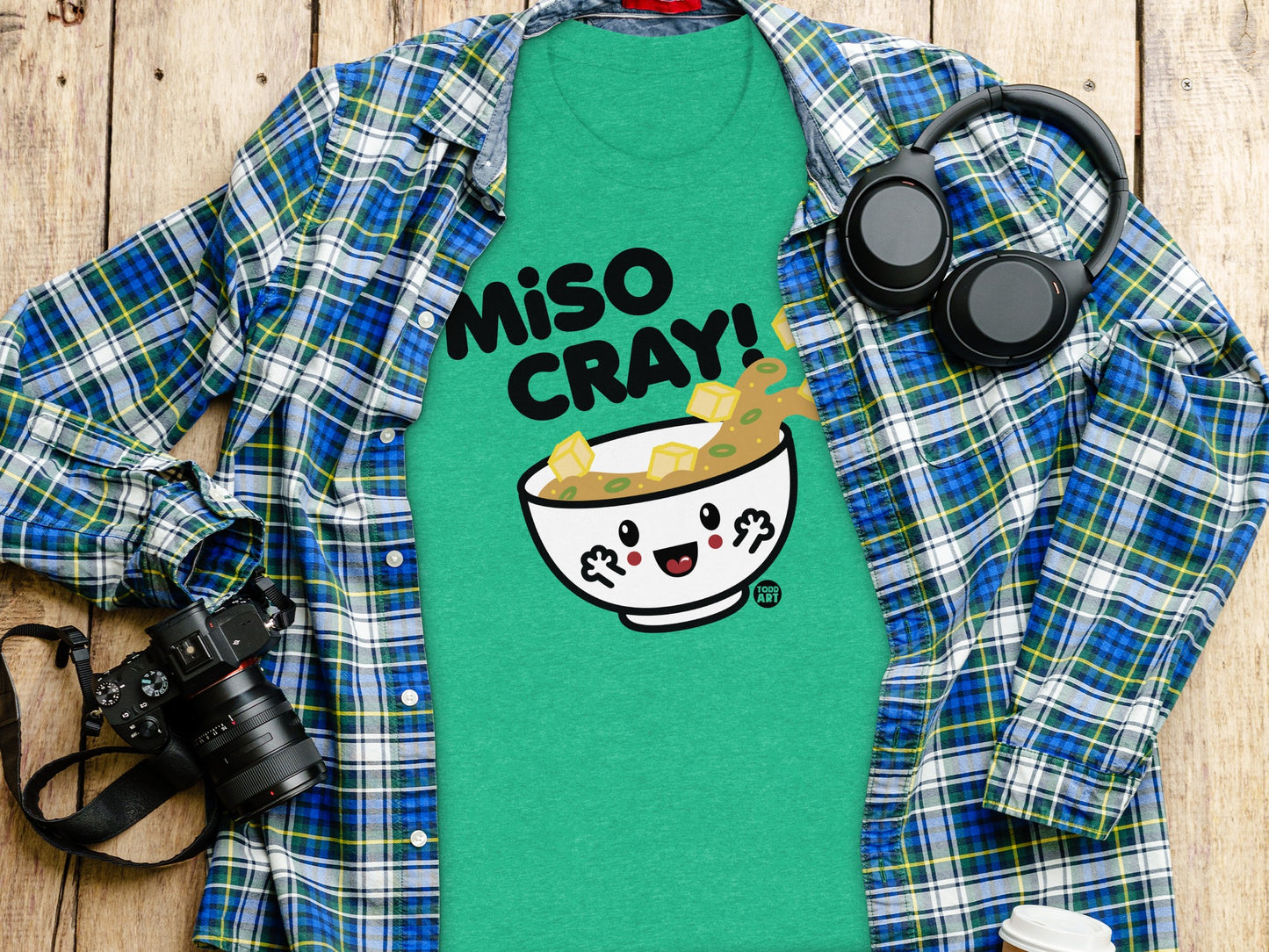 Fun Green Shirt with Cute Miso Cray Design
