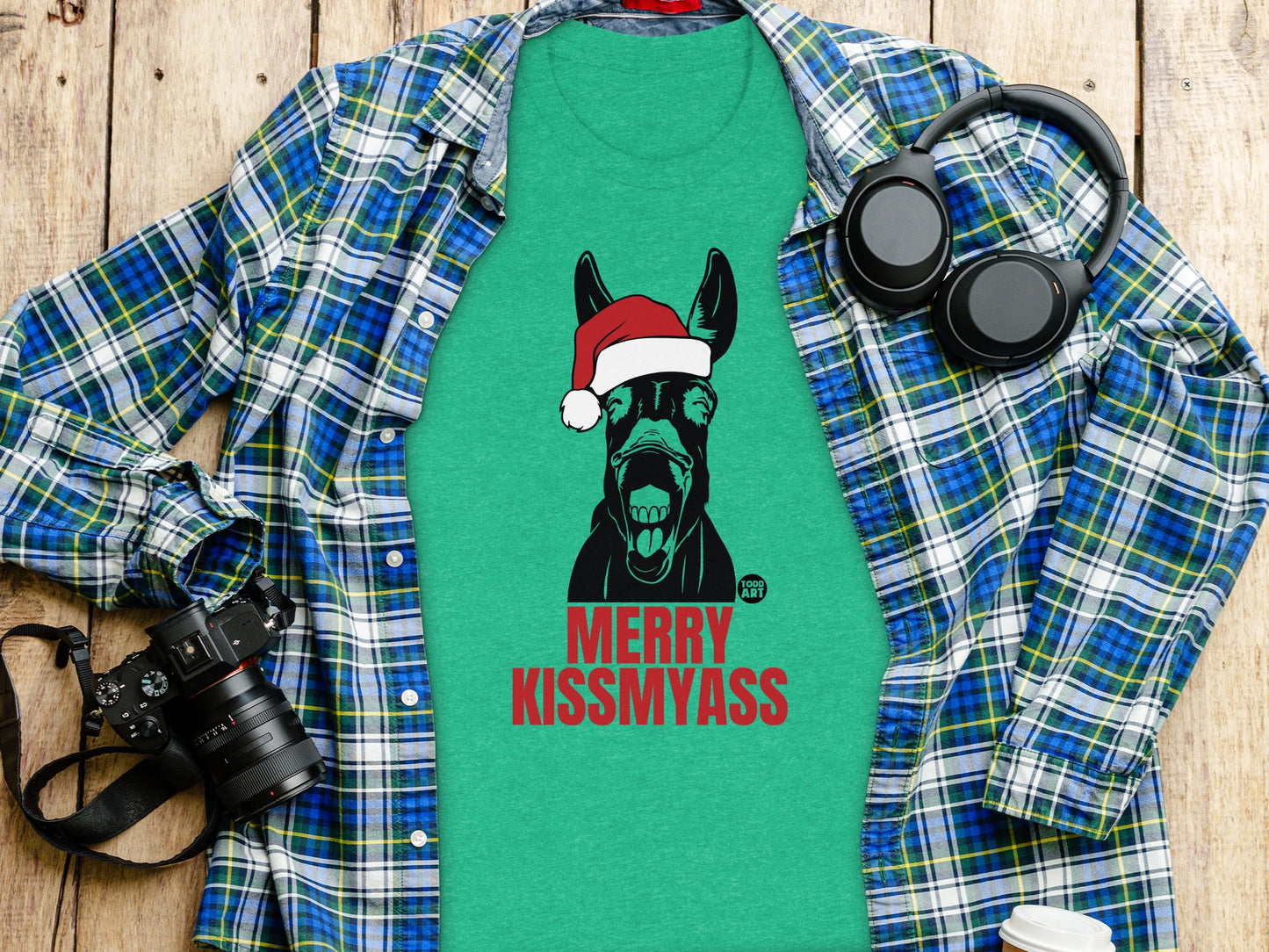 Merry Kissmyass Santa Hat Graphic T-shirt product type