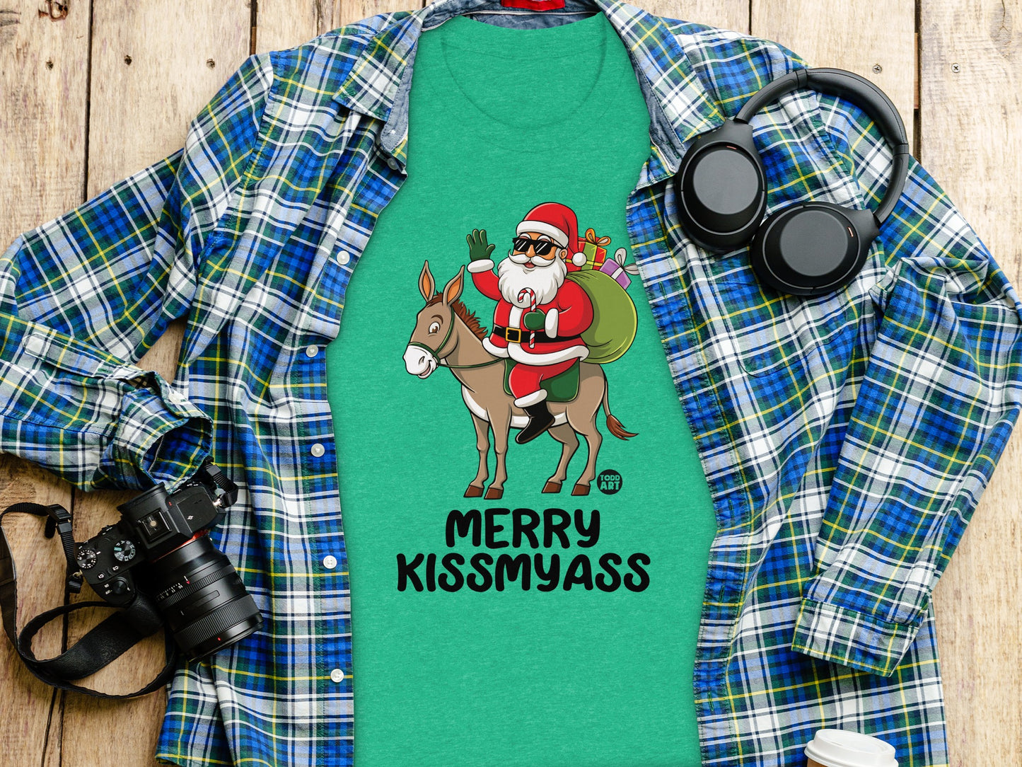 Funny Santa Riding Donkey Merry Kissmyass Shirt product