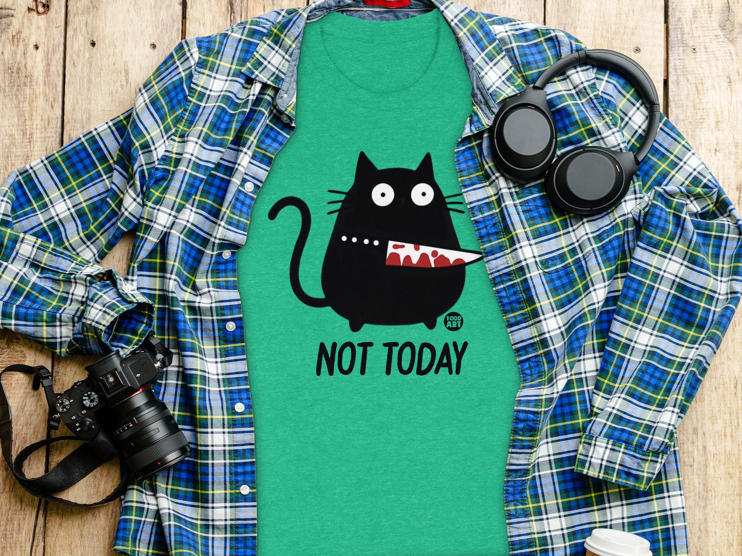 Cat Holding Knife With Blood Not Today Shirt product type