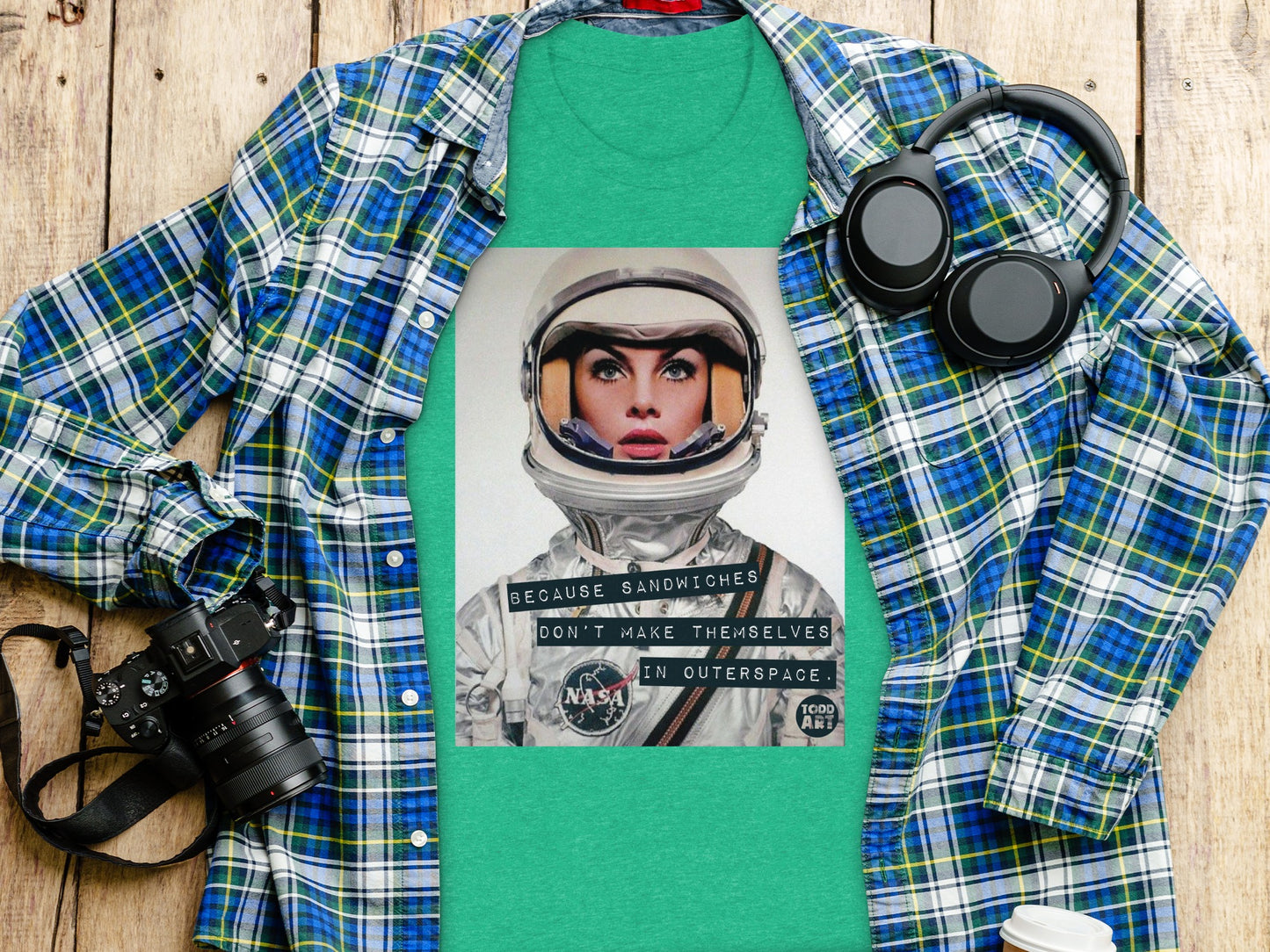 Green NASA Astronaut Graphic Tee For Space Enthusiasts