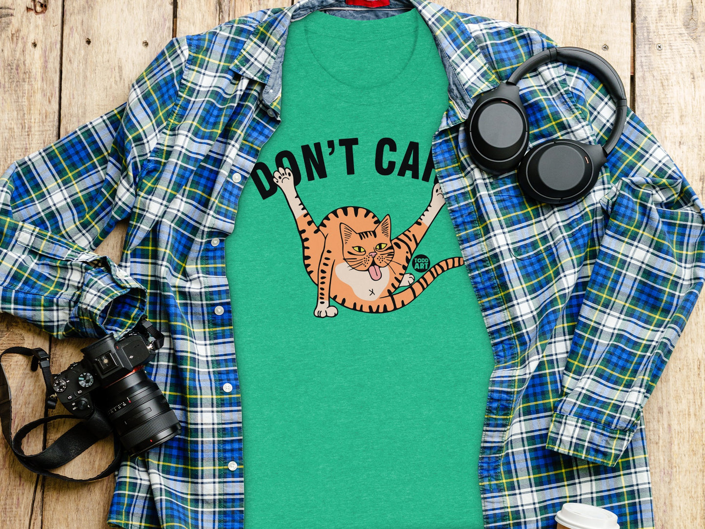 DON'T CARE Fun Relaxed Cat Design T-Shirt product