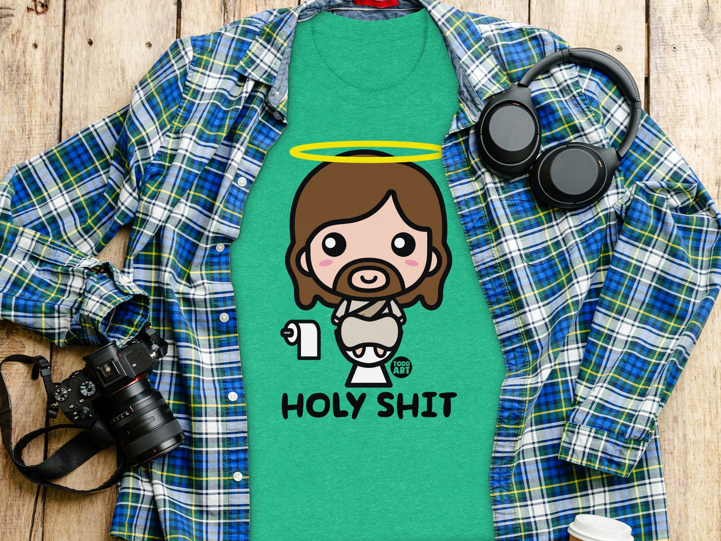 Holy Shit Cartoon Design Green Religious T-shirt product type