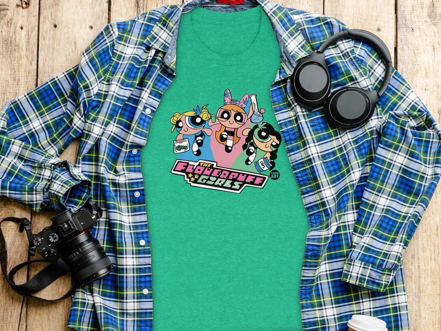 The Powerpuff Girls Graphic Design Green T-Shirt