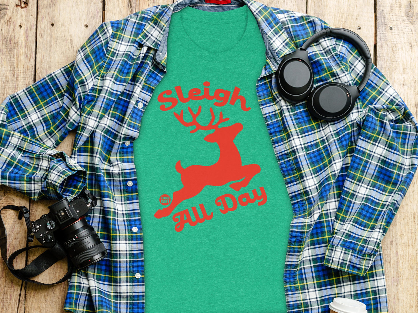 Sleigh All Day Reindeer Graphic Green Shirt product