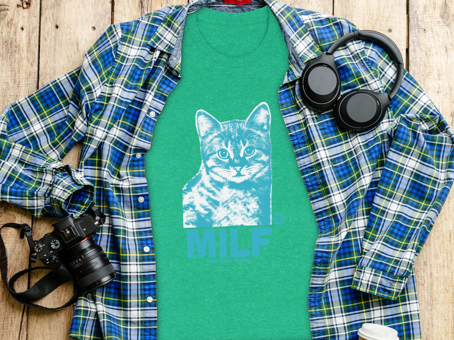 Funny Cat MILF Graphic Teal T-shirt Novelty Gift product