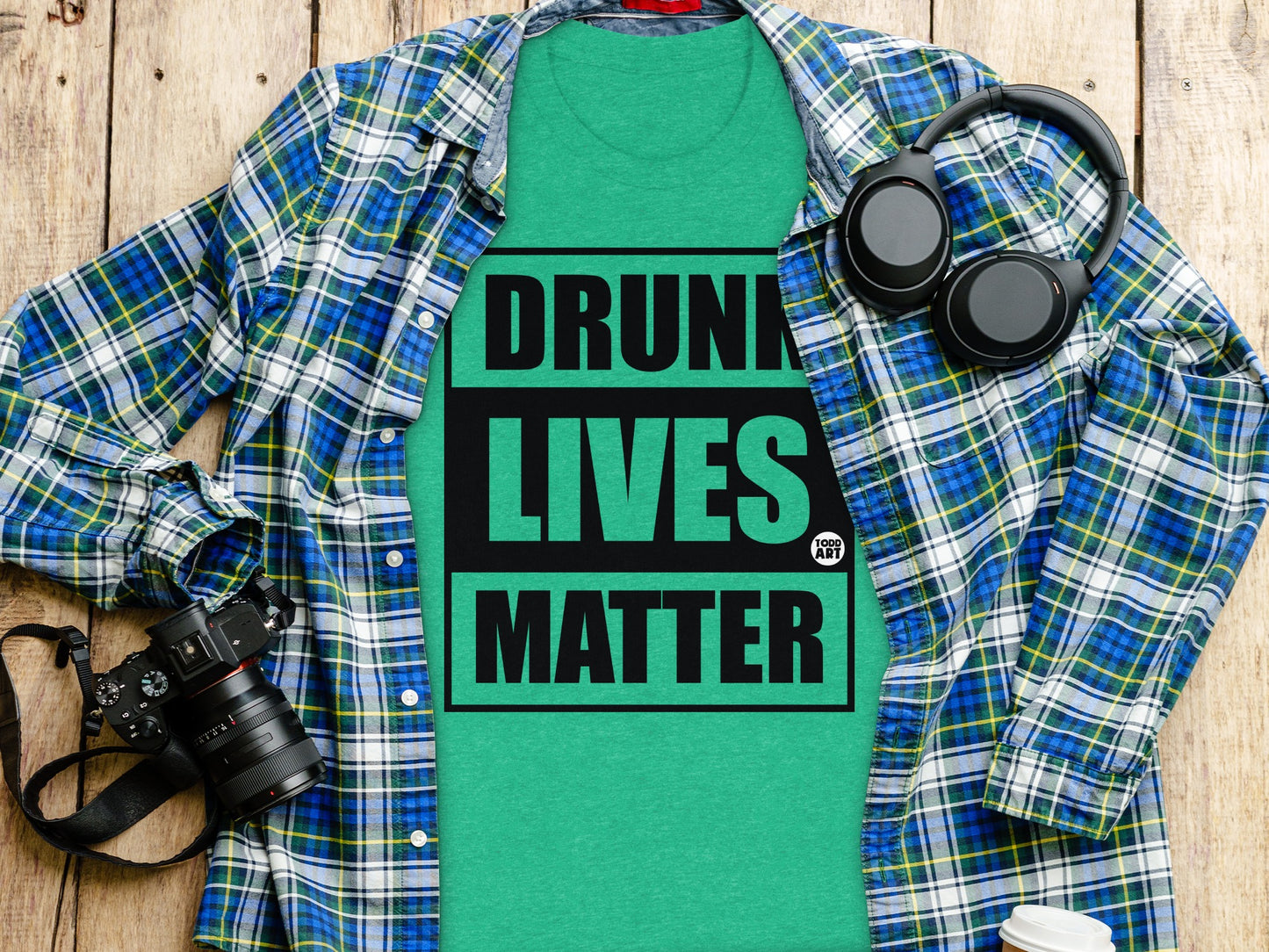 Drunk Lives Matter Graphic Green T-shirt product type