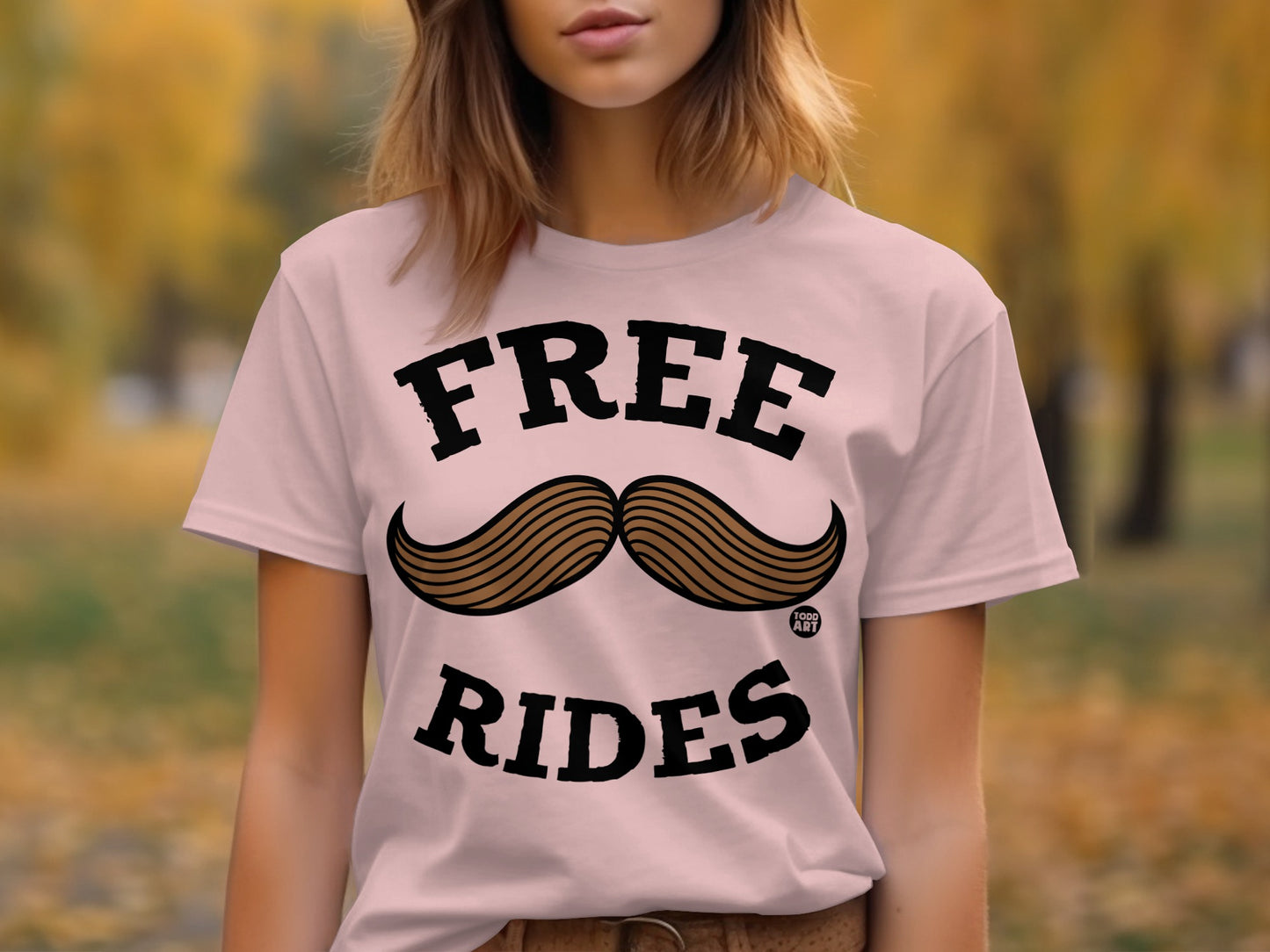 Fun Graphic Tee Free Rides Mustache Design Shirt product type