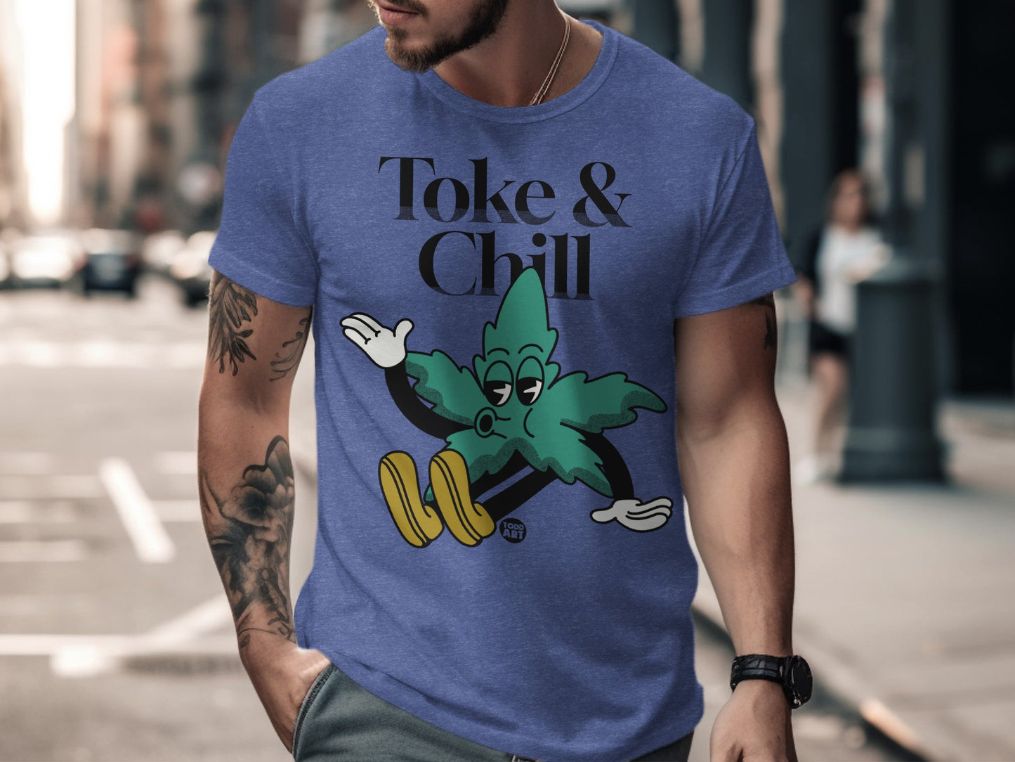 Toke and Chill Graphic Tee with Cannabis Cartoon Design