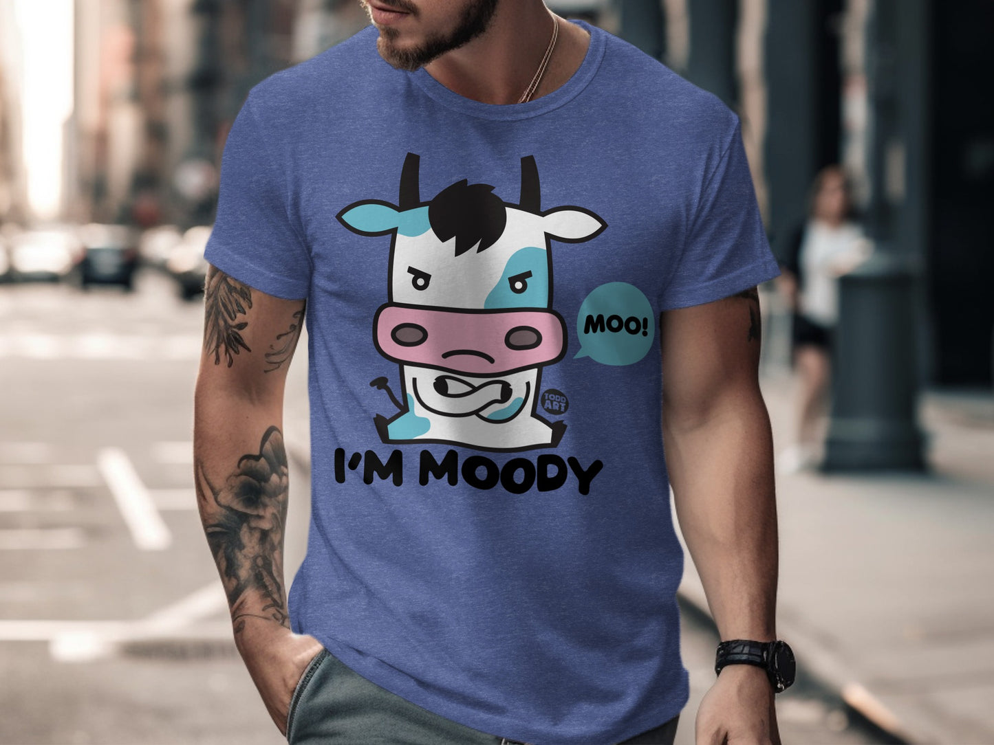 Moody Cartoon Cow With Funny Text T-Shirt product
