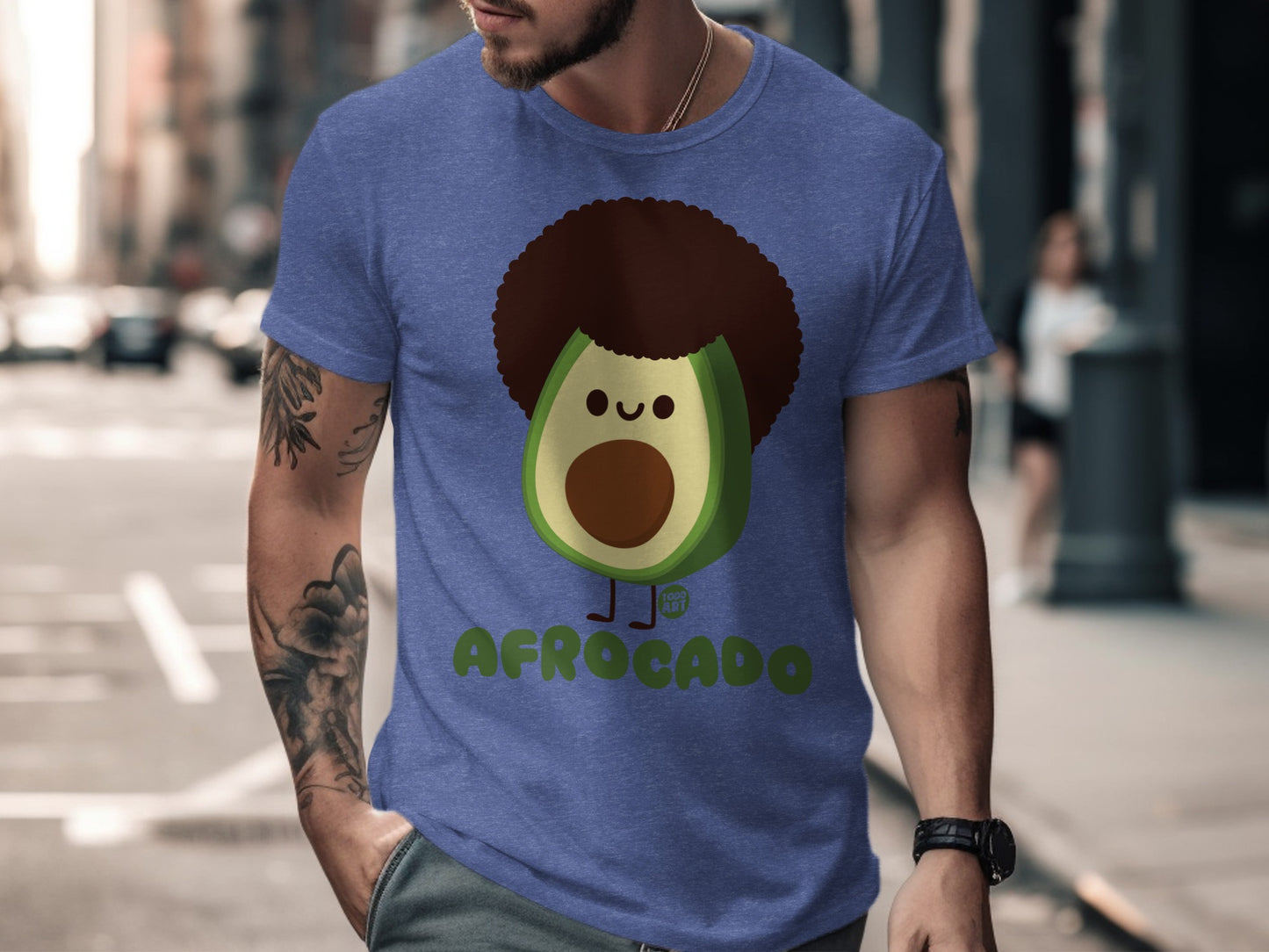 Funny Avocado Head Design on Blue Shirt Product