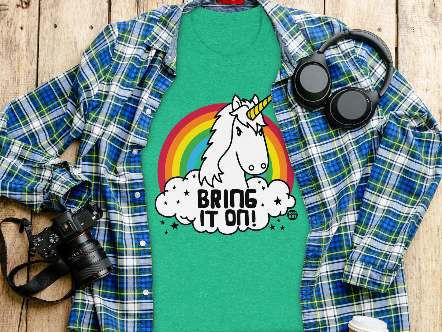 Bring It On Unicorn Rainbow Graphic T-Shirt