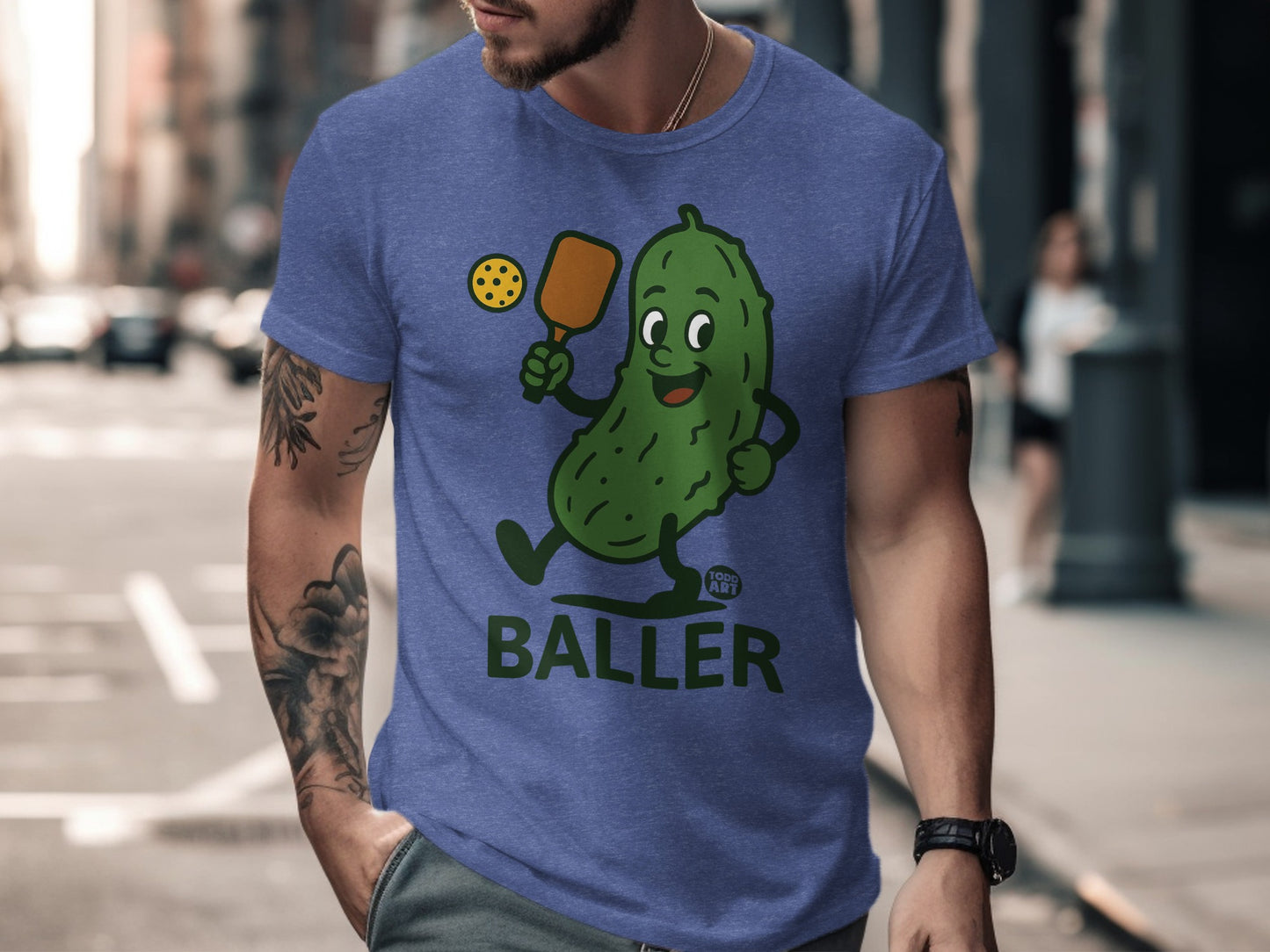 Funny Pickle Character Playing Pickleball T-Shirt