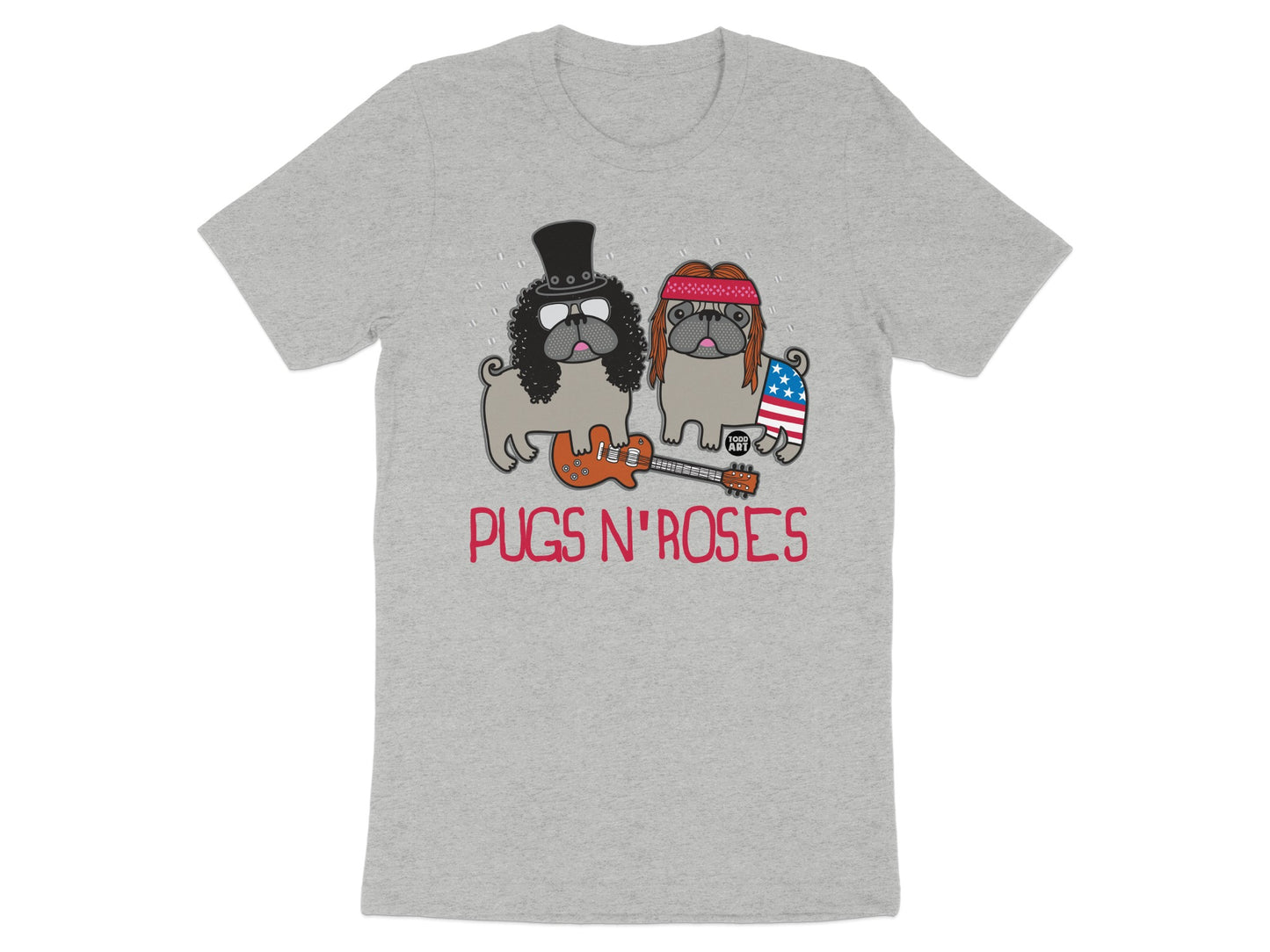 Pugs N' Roses Fun Graphic Short Sleeve T-Shirt product type