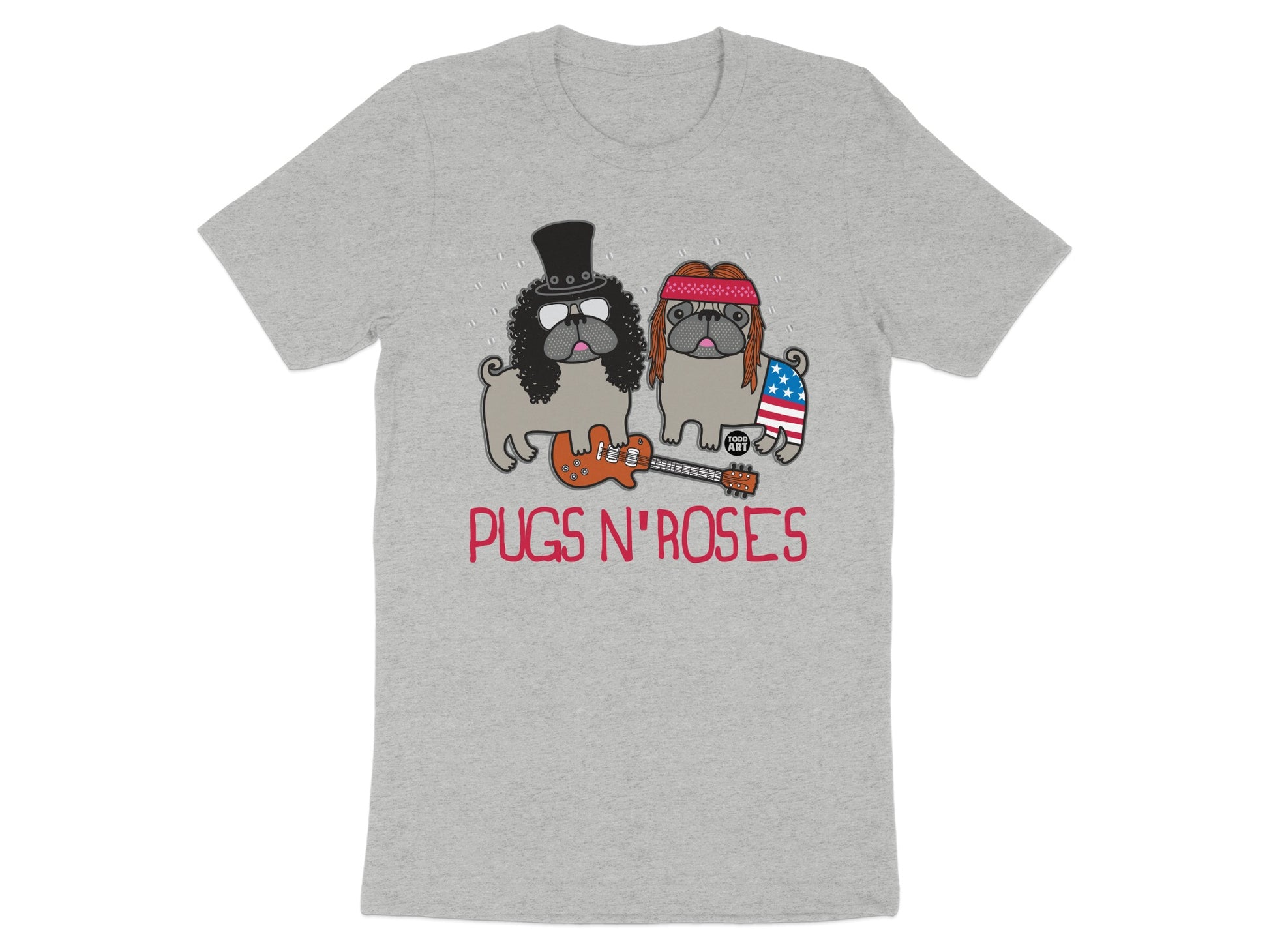 Pugs N' Roses Fun Graphic Short Sleeve T-Shirt product type