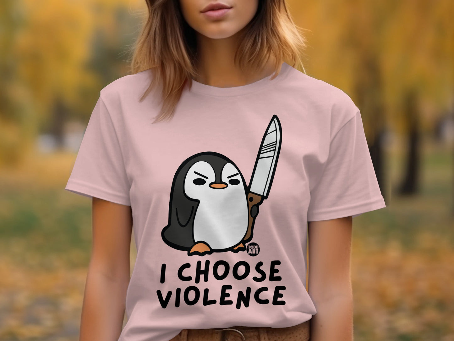 I Choose Violence Penguin with Knife T-Shirt