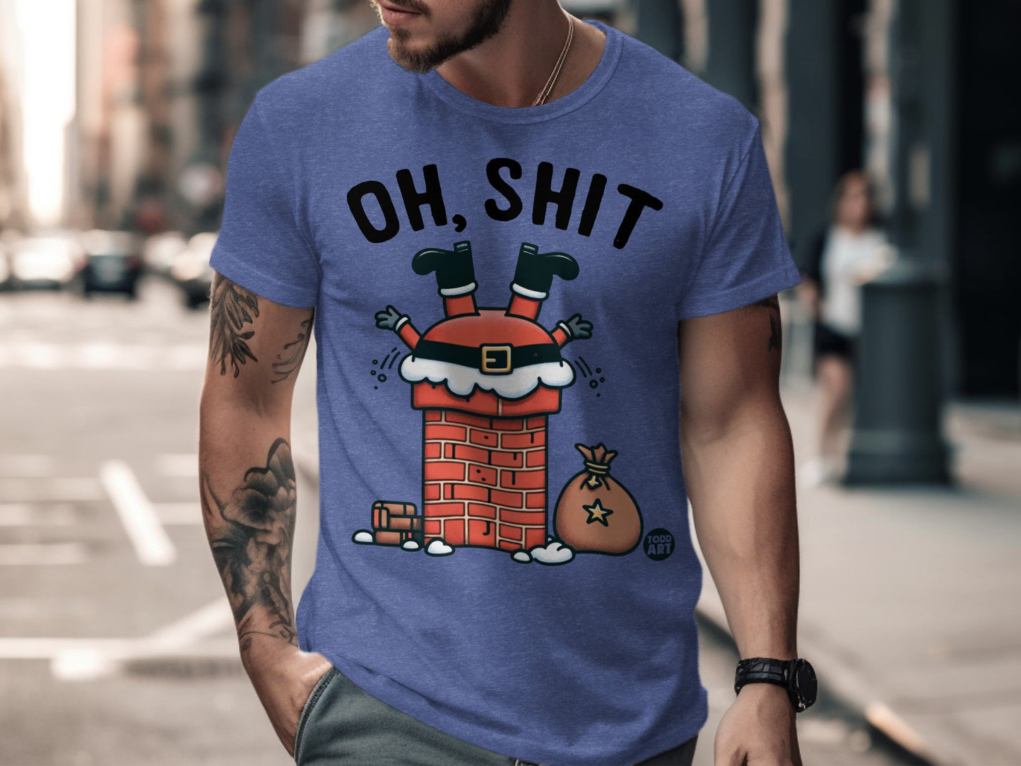 Oh Shit Santa Stuck Chimney Humorous Graphic T-Shirt product