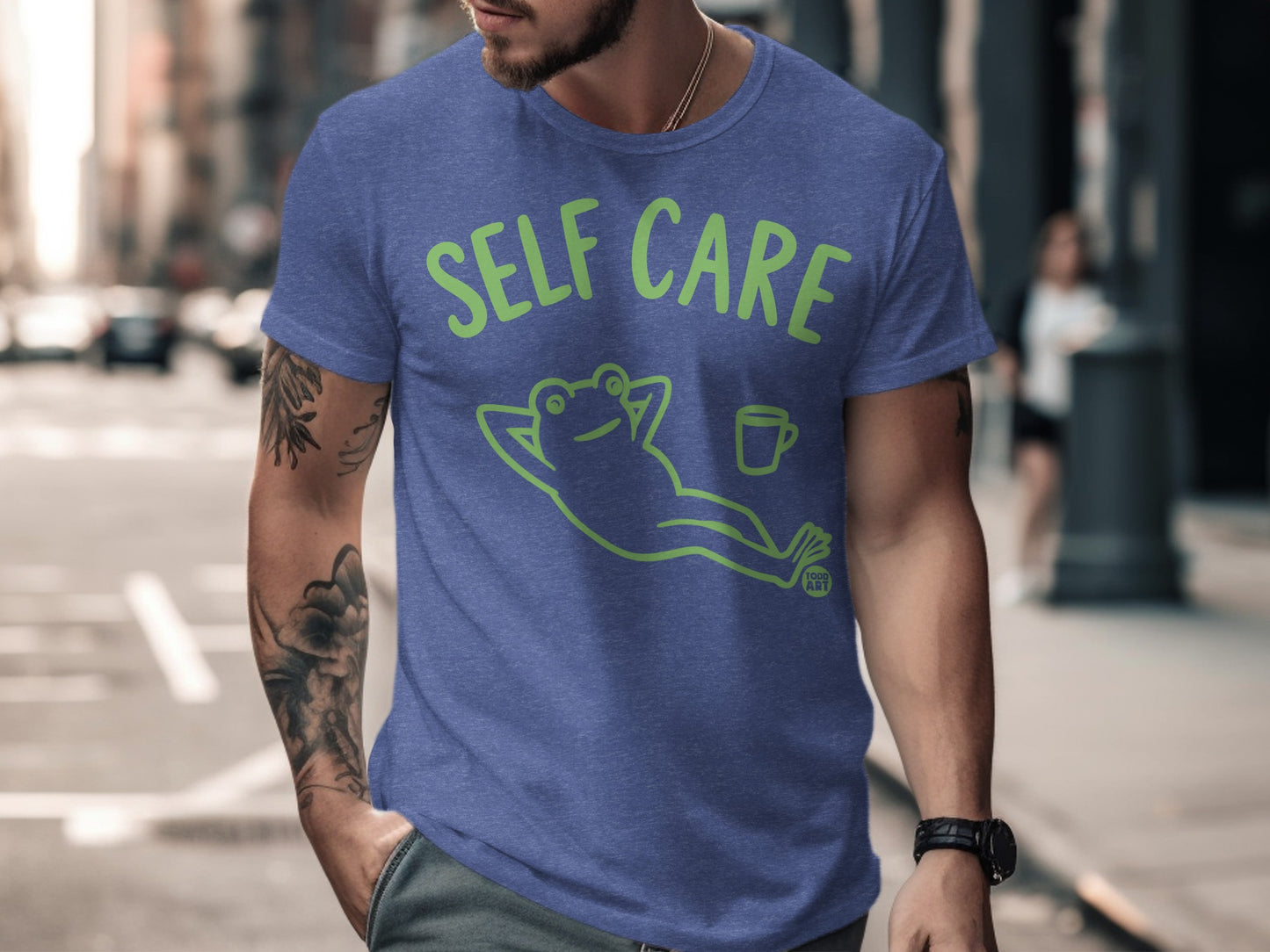 Self Care Frog Drinking Coffee Funny T-shirt product