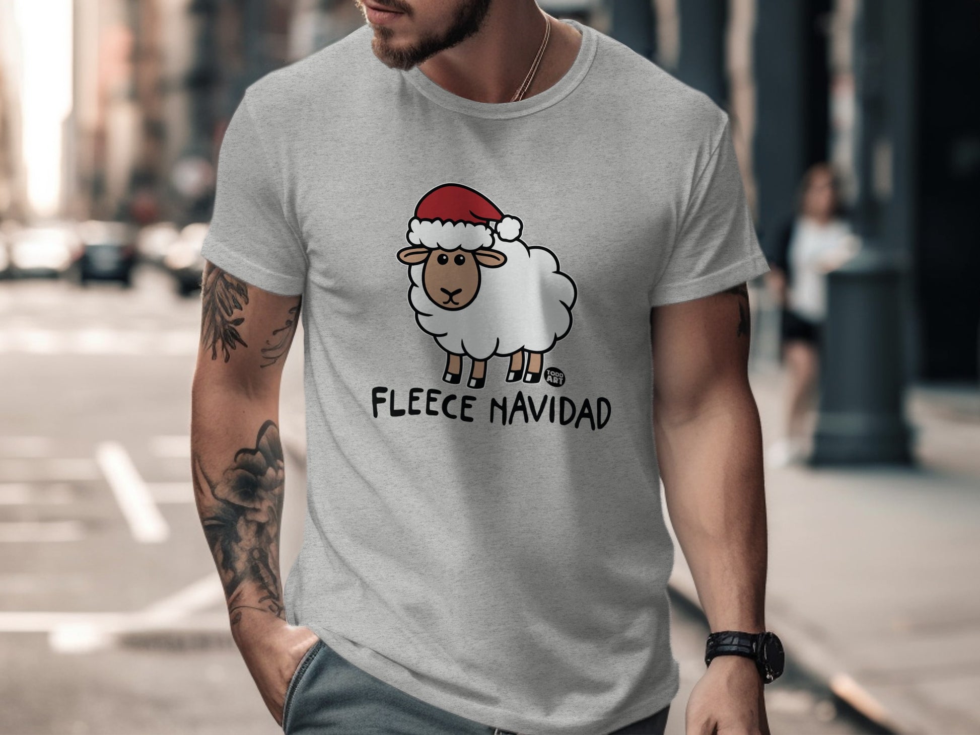 Festive Fleece Navidad Santa Sheep Graphic Tee