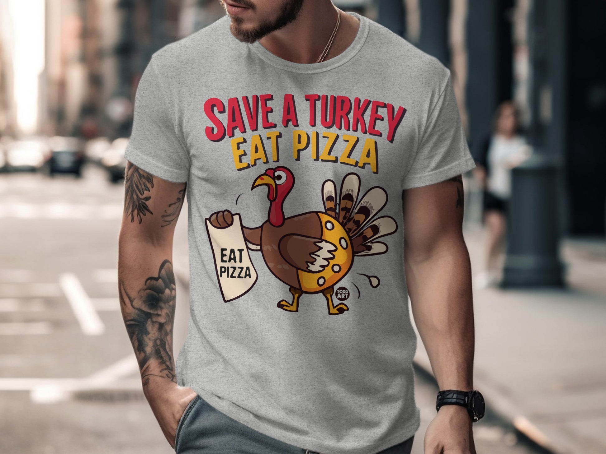 Save A Turkey Eat Pizza Thanksgiving Graphic Shirt