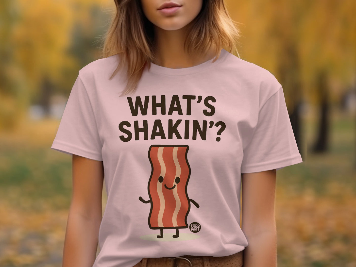 What's Shakin' Cute Cartoon Bacon T-Shirt product type