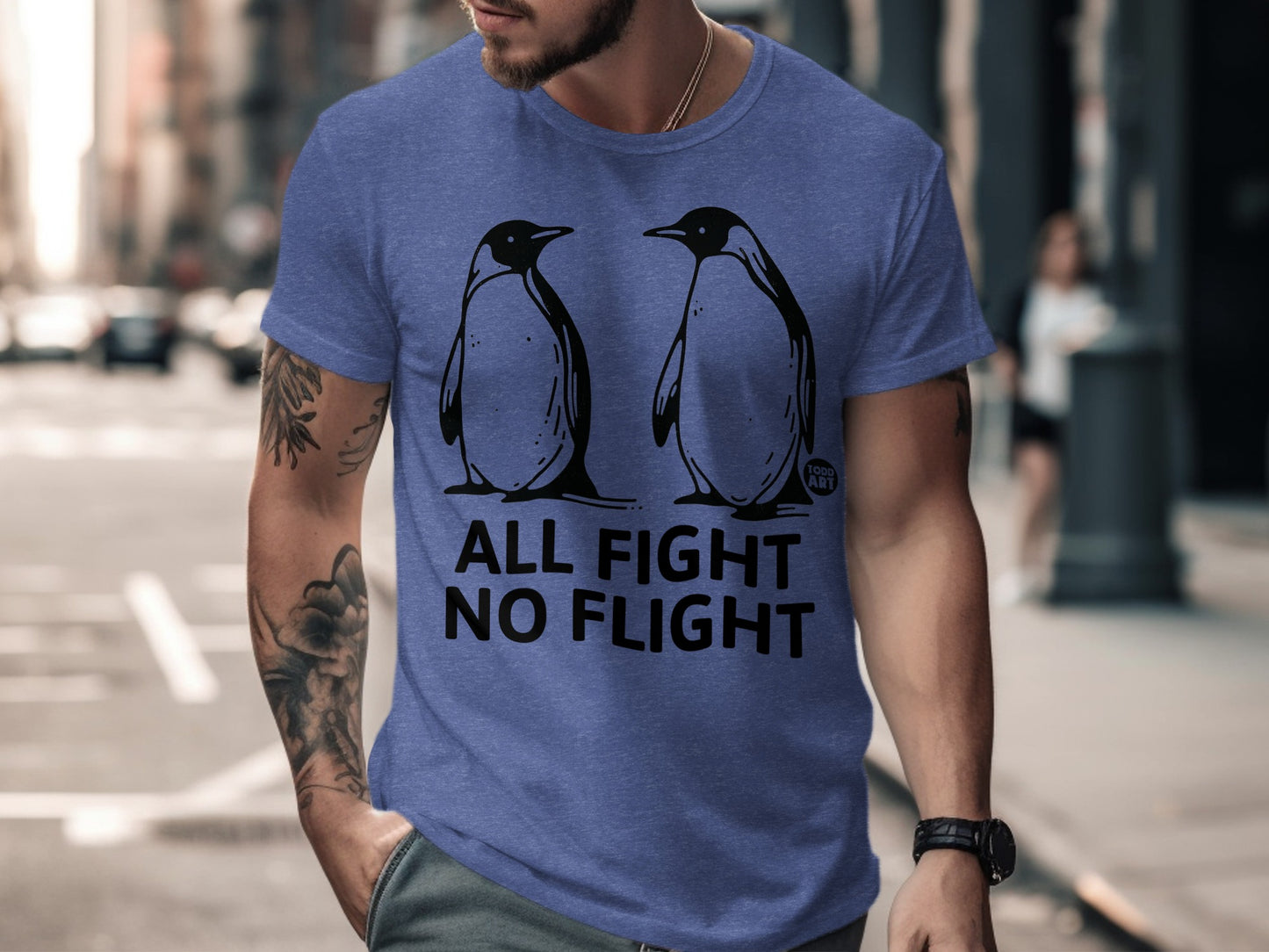 All Fight No Flight Penguin Themed T-shirt