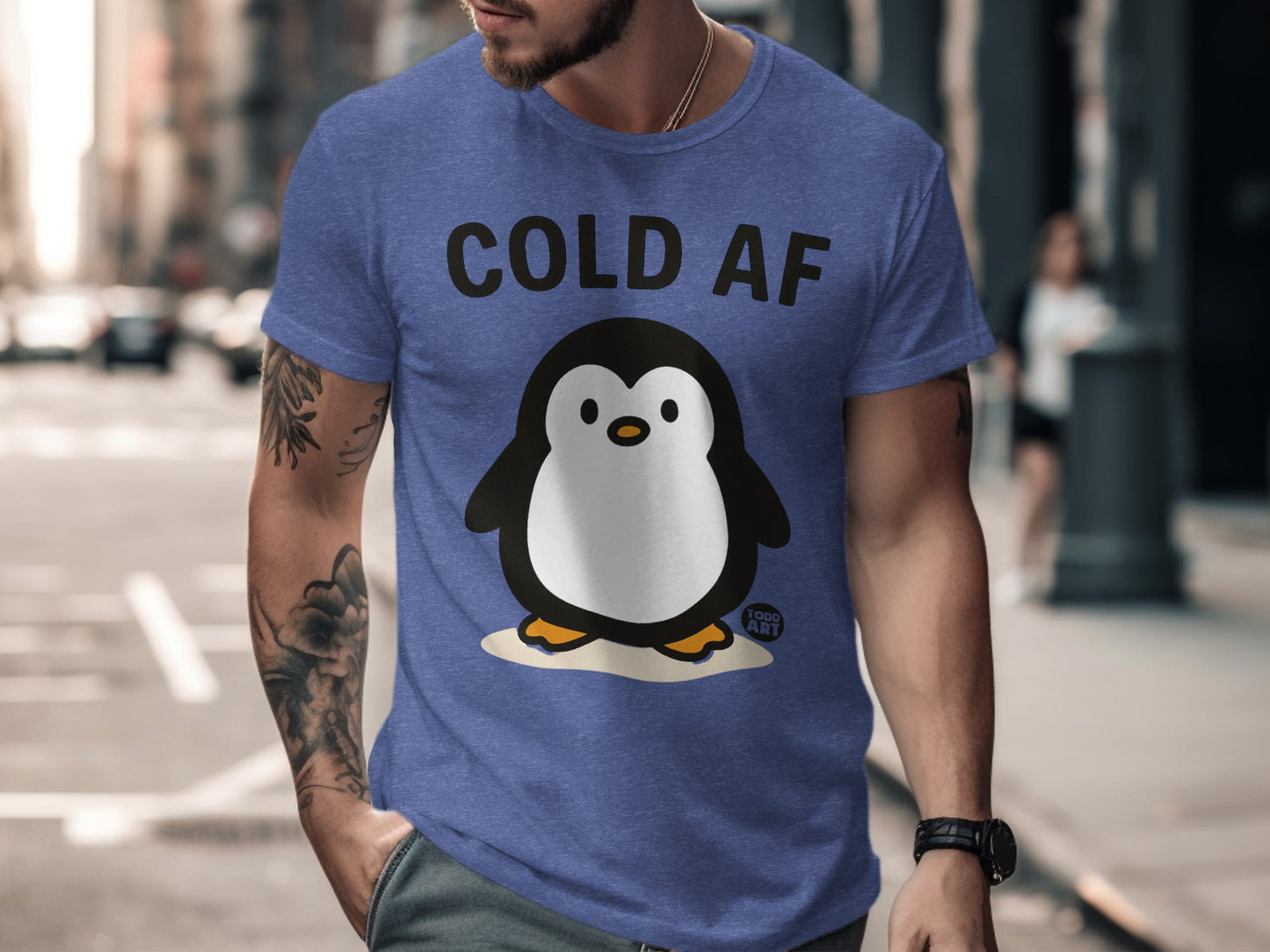 COLD AF Penguin Graphic Print T-shirt for Men Women