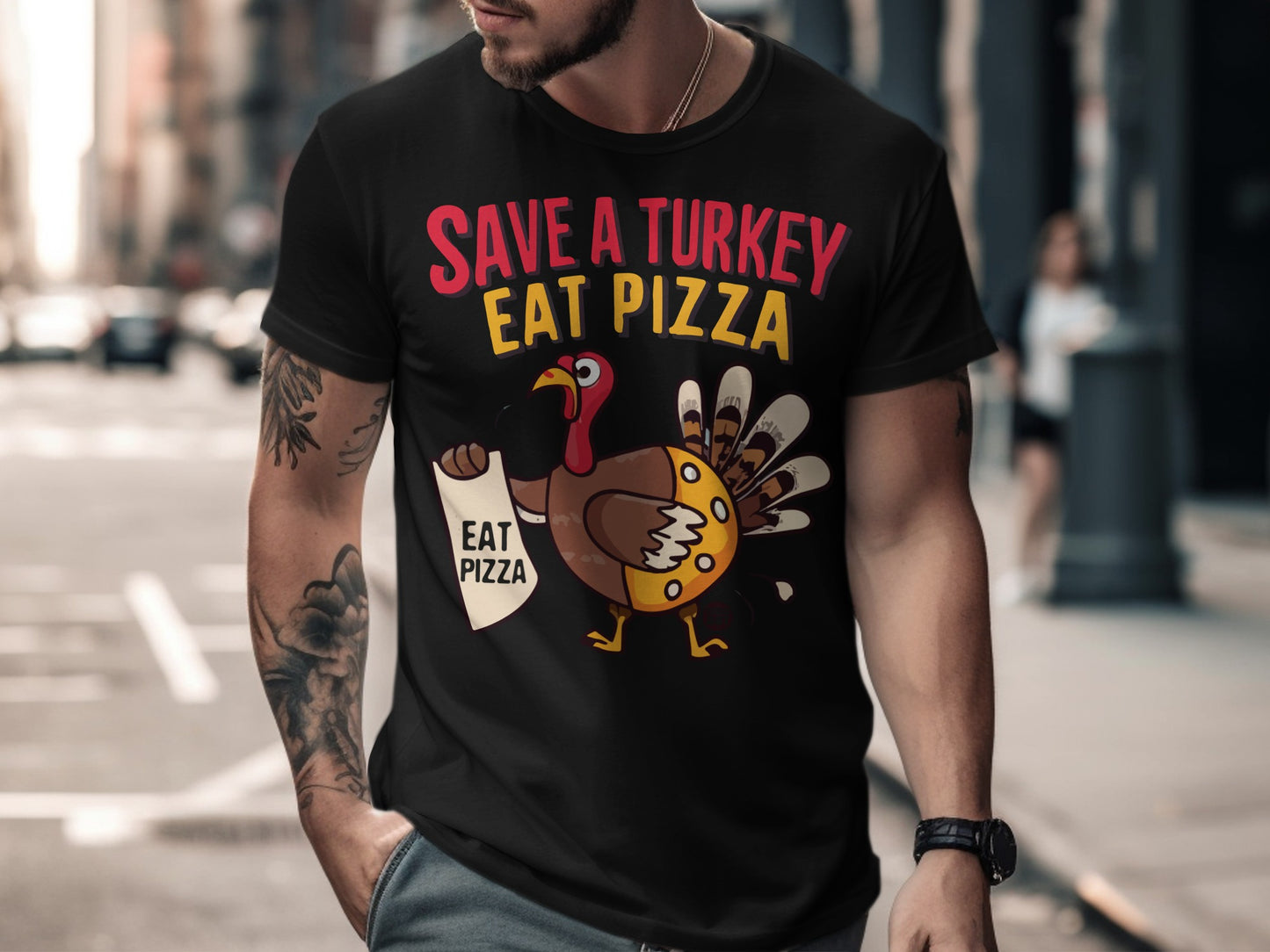 Save A Turkey Eat Pizza Funny Thanksgiving T-shirt